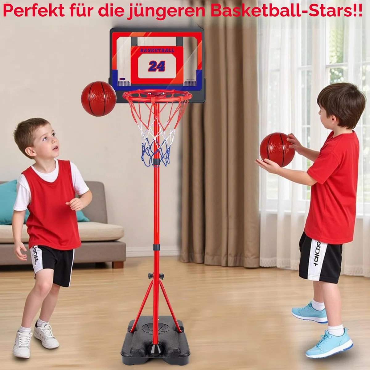 Basketballkorb Kinder Outdoor Indoor Höhenverstellbar 107cm-189cm, Basketball Korb Set Spielzeug mit Ball Pumpe, Sport Spielzeug Geschenk für Jungen Mädchen ab 3 4 5 6 7 8 Jahre