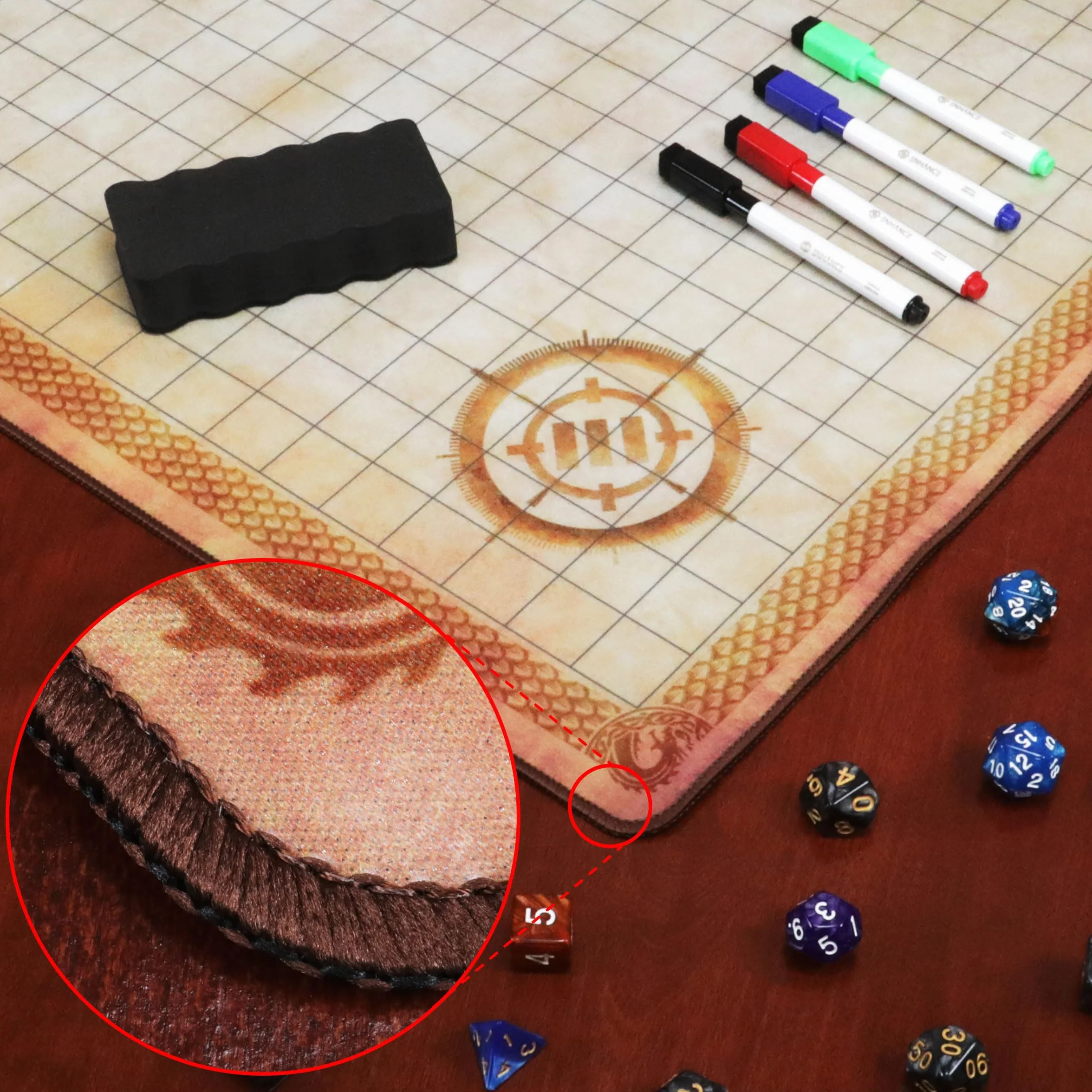 ENHANCE Deluxe RPG-Gittermatte - Tisch-DND-Karte (61 x 91,4 cm), trocken abwischbare Rollenspielmatte, komplettes Gaming, löschbare Kampfgitter-Spielmatte aus Pergament mit Reisetasche, Marker-Set