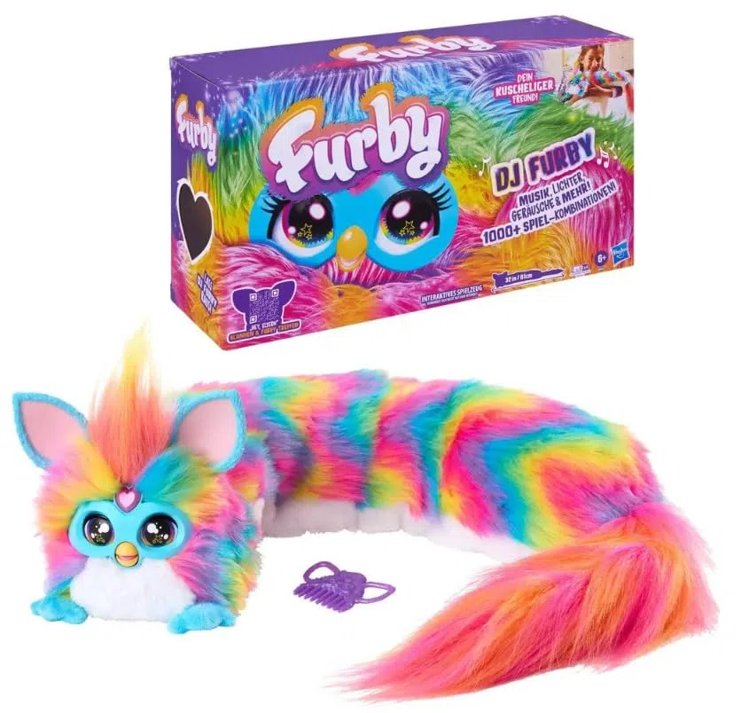 Furby DJ Furby interaktives Plüschspielzeug mit Musik, Licht- und Soundeffekten, über 1000 Spielkombinationen, Sprachsteuerung, Spiele und Aktivitäten, elektronisches Spielzeug für Kinder ab 6 Jahren