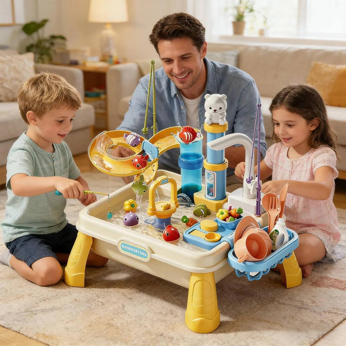 Water Table - Outdoor Sensory Plays Stations for Kids | Built In Pump with Interactive Water Features, Educational Waters Play Table for Boys Girls Ages 4-8 Backyard Patio Garden Beach Daycare