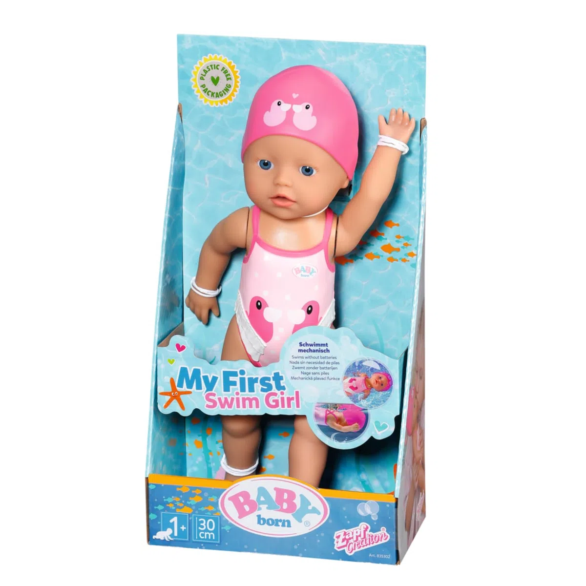 BABY Born Schwimmende Lizzie 30cm, Aufzieh-Badepuppe, wasserfest, funktioniert ohne Batterien, 30 cm große Puppe, 835302 Zapf Creation