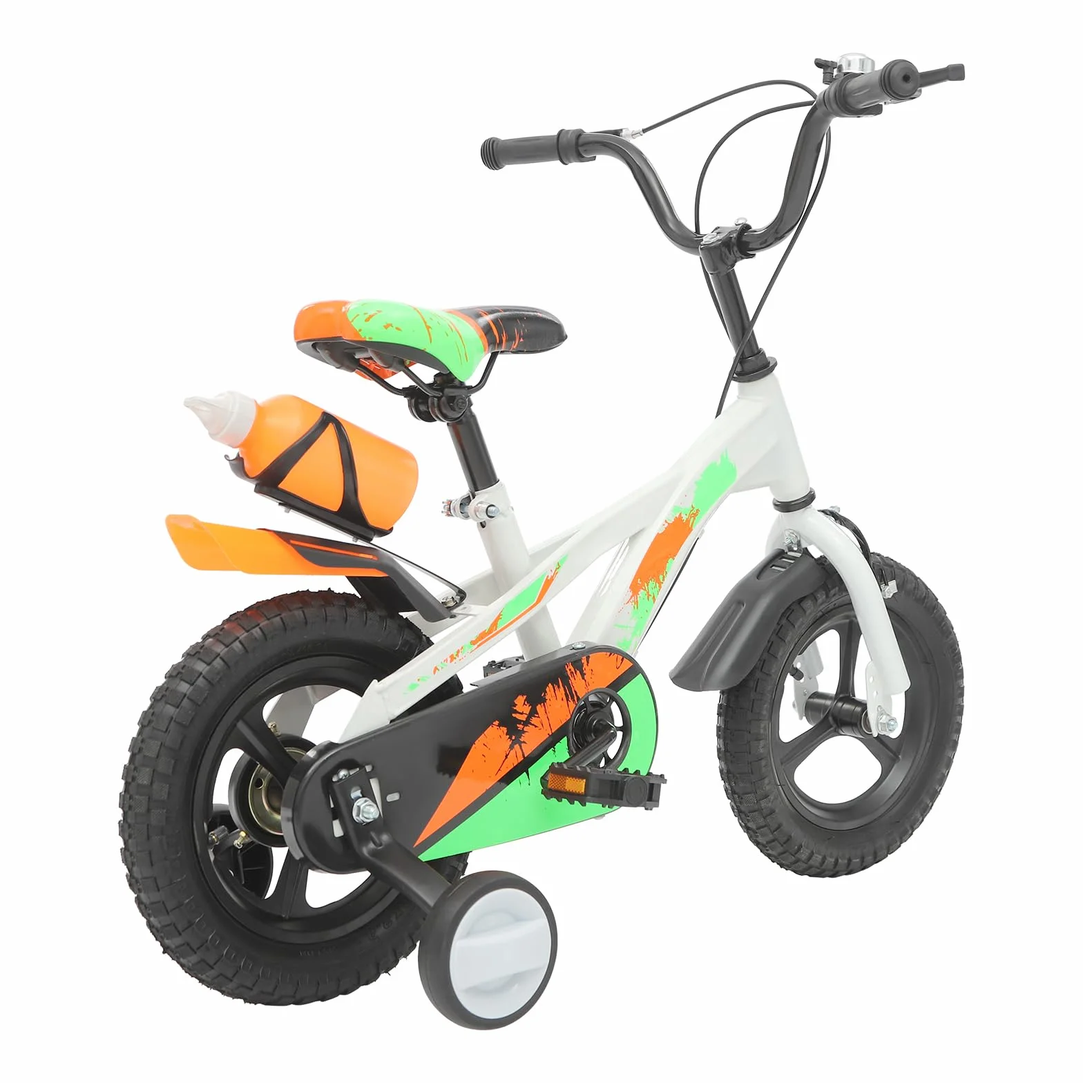 12 Zoll Kinderfahrrad, Tretfahrrad mit Wasserflasche, Trainingsfahrrad | Höhenverstellbar, Stützräder und Klingel für 2-5 Jahre Kinders