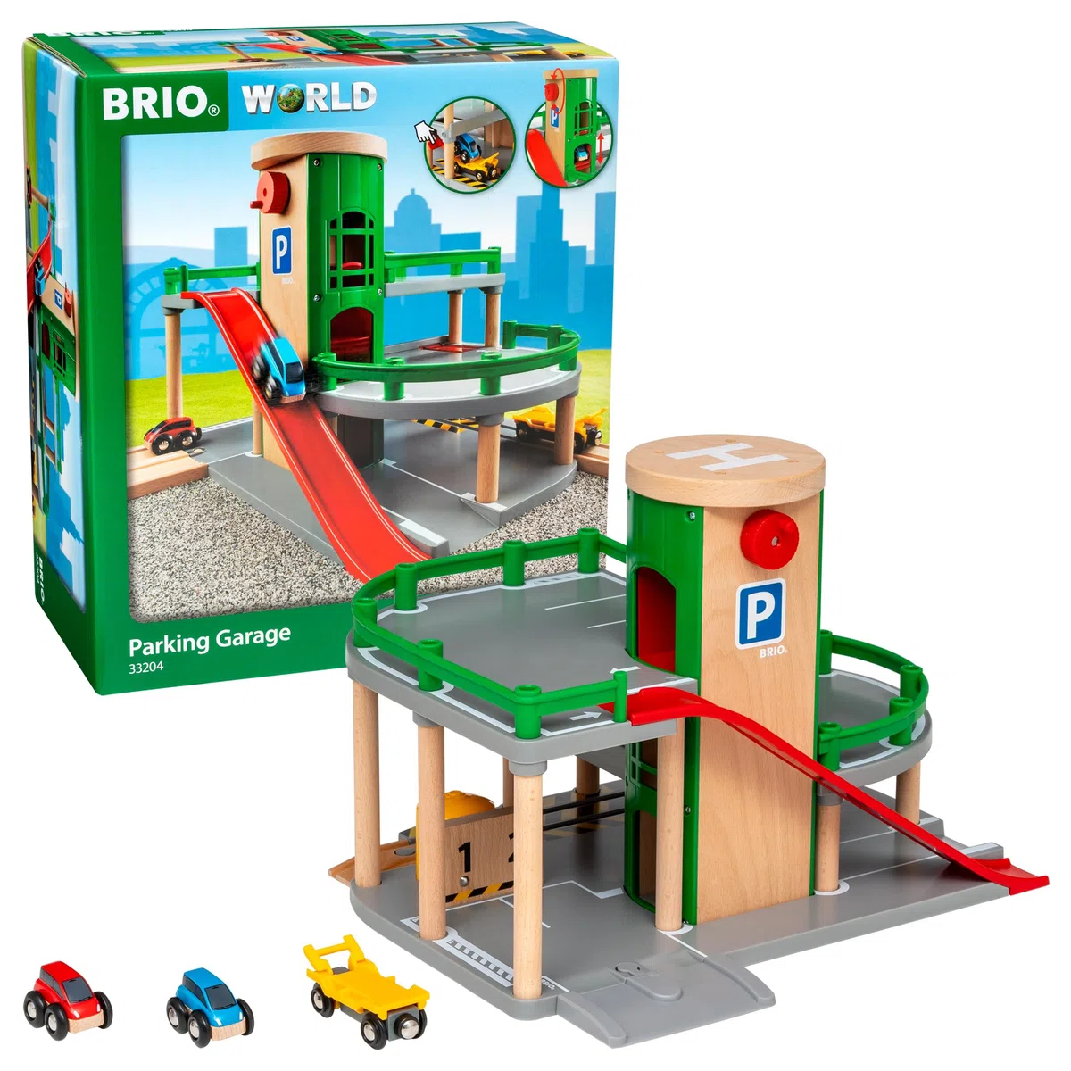 BRIO World 33204 Parkhaus, Straßen & Schienen - Eisenbahnzubehör Holzeisenbahn - Empfohlen für Kinder ab 3 Jahren