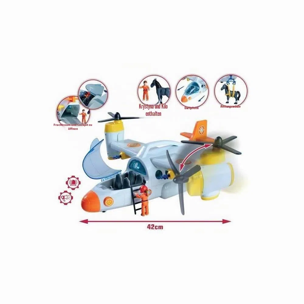 Simba Feuerwehrmann Sam Rettungsflugzeug, 109252615038, +3 Jahre, 42 cm, mit Startfunktion, mit Licht und Sound, Seilwinde, Heckklappe
