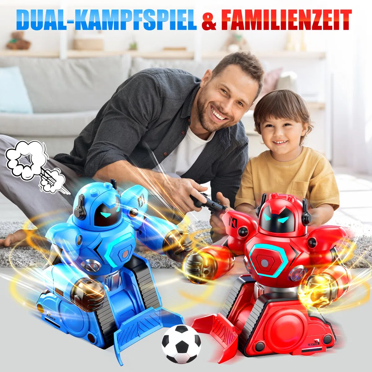 Herenear Ferngesteuerte Roboter Kampf, 2 Stück RC Kampfroboter Spielzeug mit LED Licht und Musik, Ferngesteuertes Fußball Box Roboter, Geschenke für Jungen Mädchen