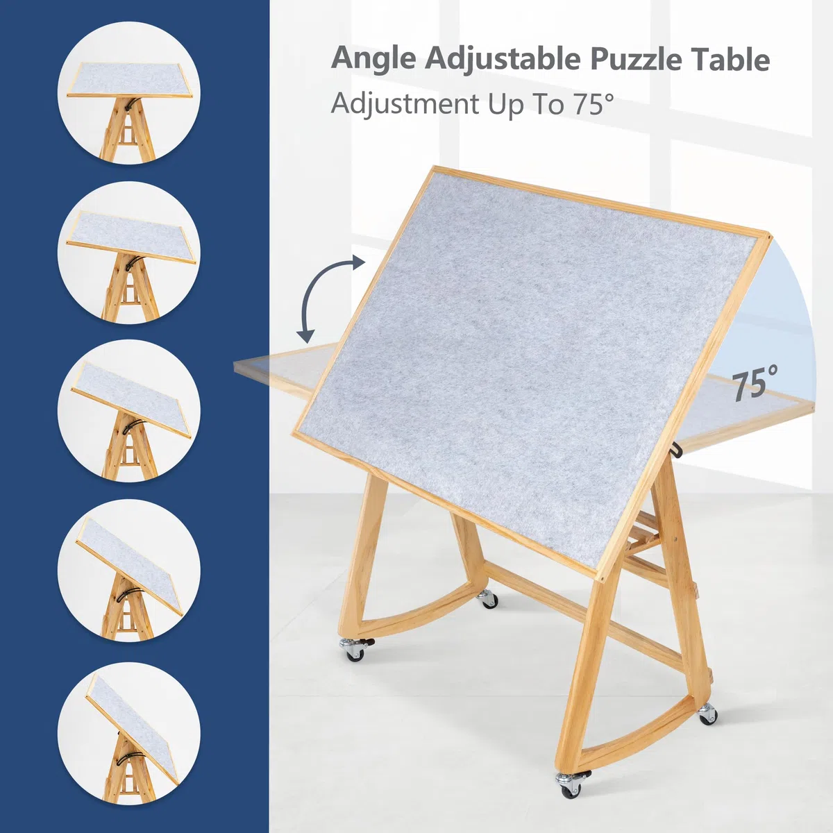 LAVIEVERT Puzzletisch mit Tischbeinen & Abdeckung, verstellbare Holz-Puzzlebrett-Staffelei mit Ablage, tragbarer kippbarer Puzzletisch mit 4 Rollrädern, für Puzzles mit 1500 Teilen