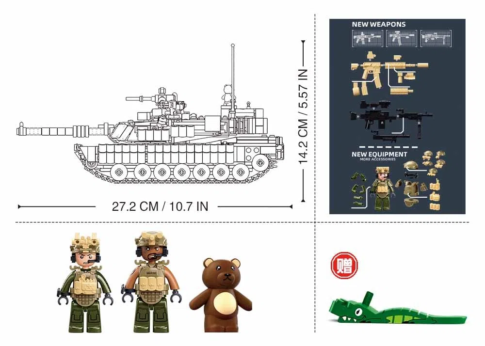 Sluban M1A2 Abrams MBT TUSK2S, Militär-Bauspiel, 988 Teile, Maßstab 1/35, 2-in-1, für Kinder von 6 bis 12 Jahren