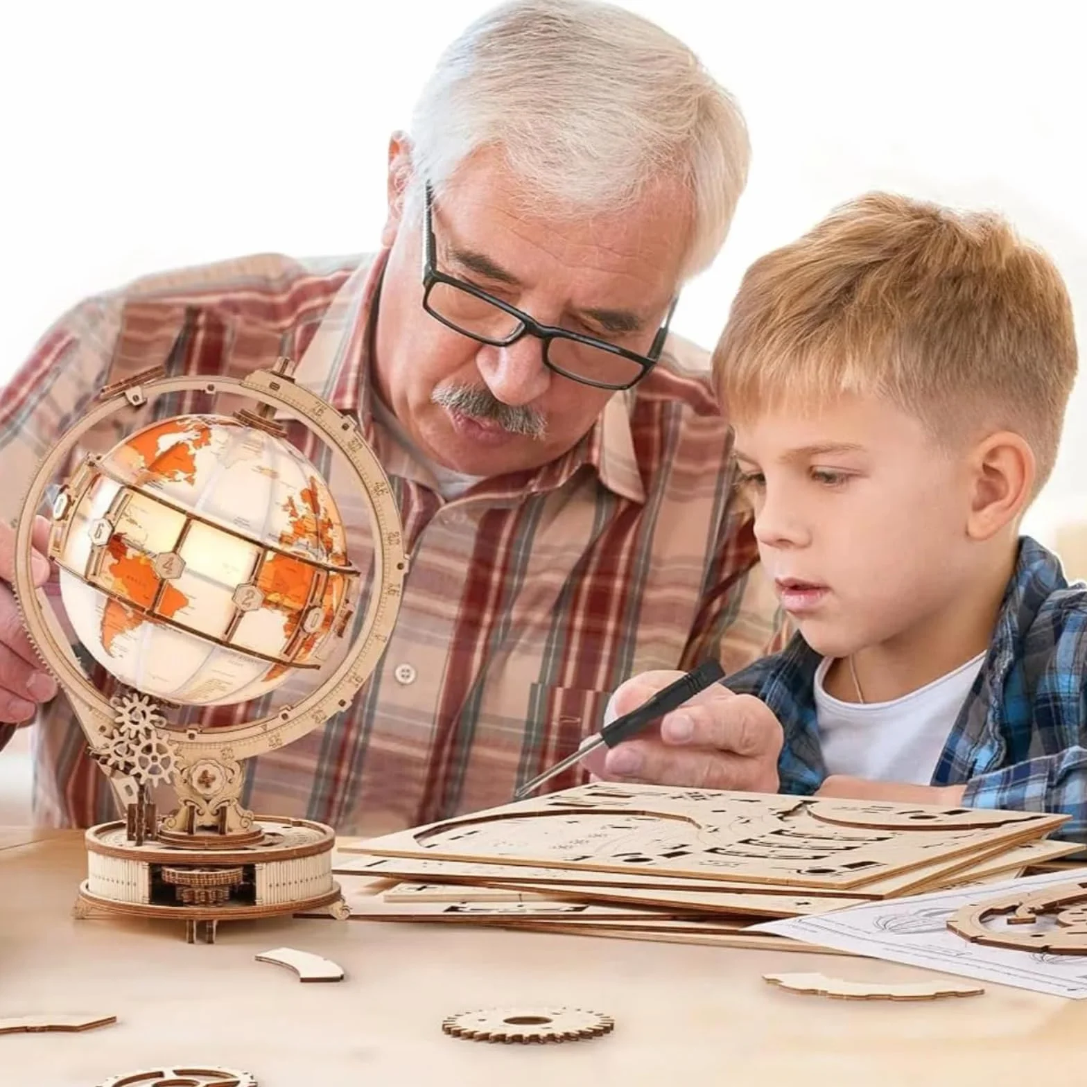 ROKR 3D Holzpuzzle Erwachsene Leuchtender Holz Globus Modellbausätze STEM Schreibtischdekoration Geschenk für Männer Frauen(ST003)