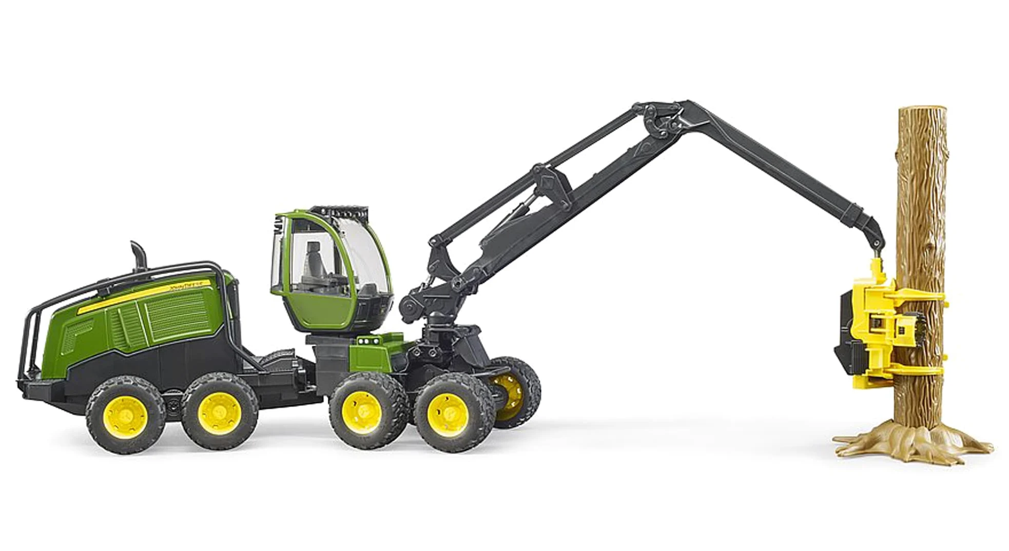 bruder 02135 - John Deere 1270G Harvester mit 1 Baumstamm - 1:16 Fahrzeug, Bauernhof, Landwirtschaft, Forstwirtschaft, Waldarbeit, Traktor, Trecker, Schlepper, Bulldog, Holztransporter, Spielzeug