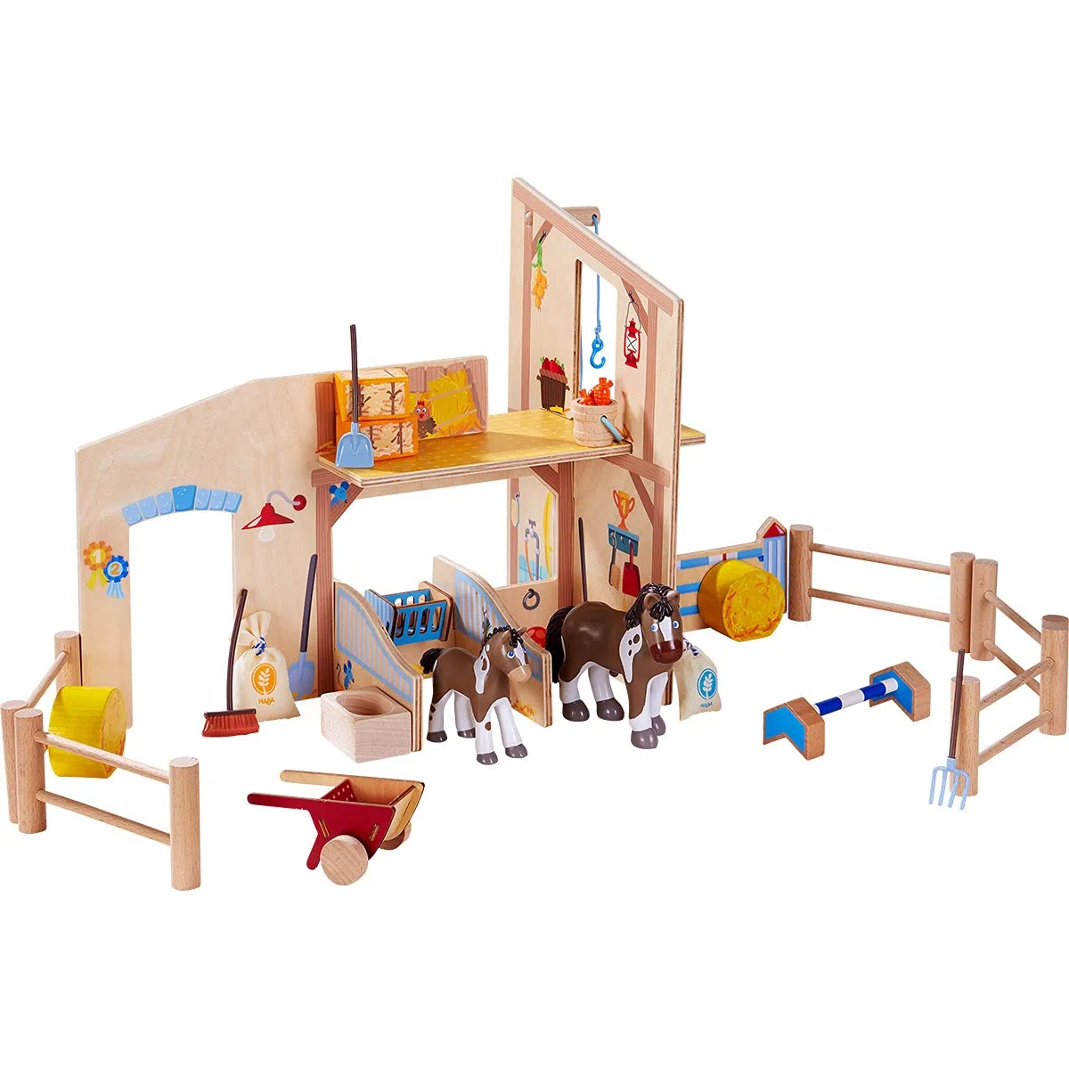 HABA 306156 - Little Friends Reiterhof Pferdeglück, Zubehör für Biegepuppen ab 3 Jahren, Bunt