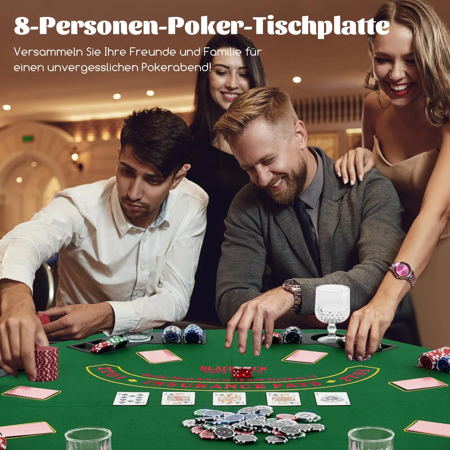 COSTWAY Pokermatte 120 x 120 cm, Texas Holdem, Pokertisch-Auflage faltbar für 8 Spieler mit Getränkehaltern, Pokerteppich mit Tragetasche, Pokerauflage achteckig, Grün
