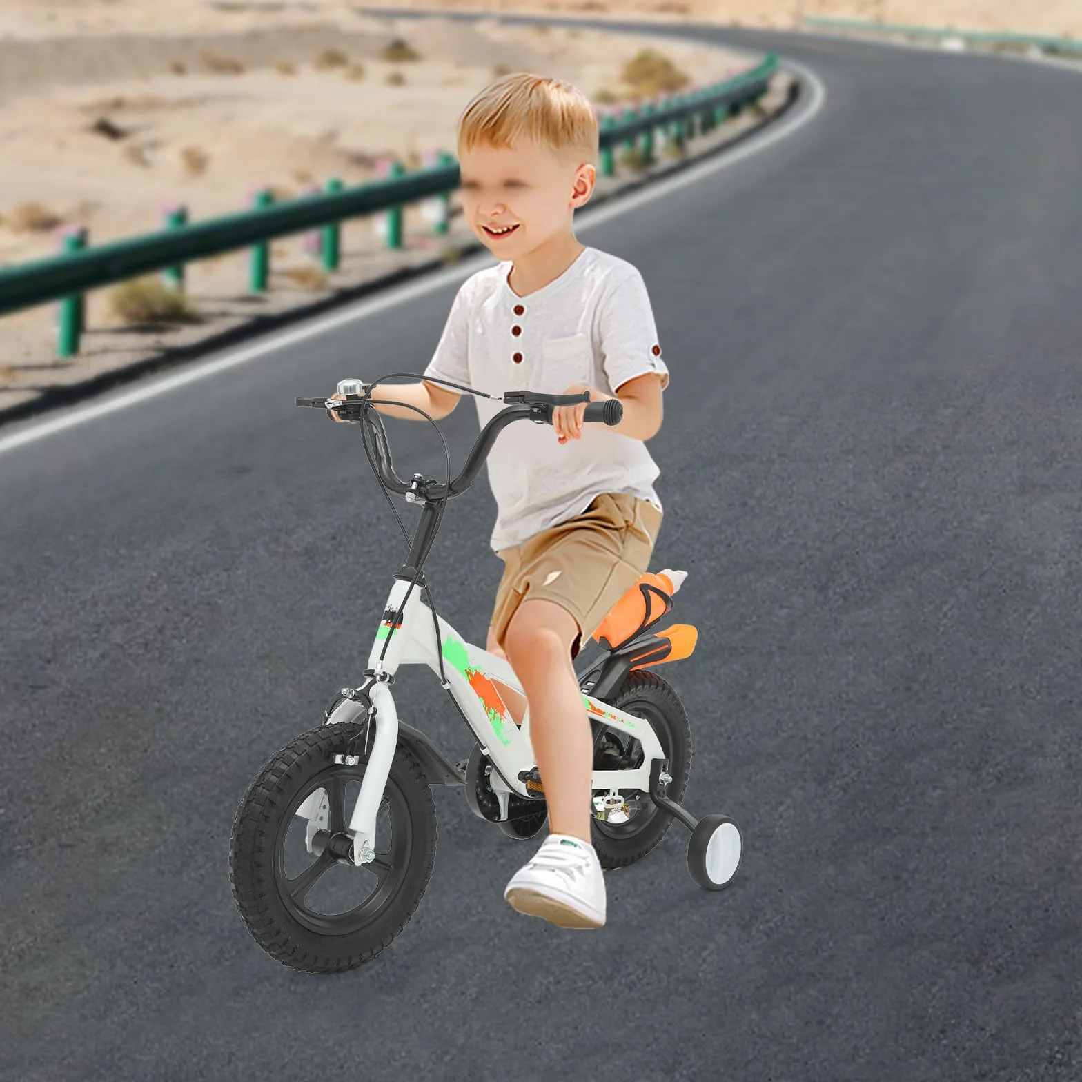 12 Zoll Kinderfahrrad, Tretfahrrad mit Wasserflasche, Trainingsfahrrad | Höhenverstellbar, Stützräder und Klingel für 2-5 Jahre Kinders