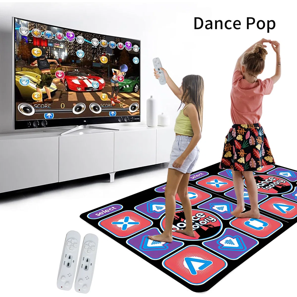 Tanzmatte 2 in 1 für TV und PC, elektronische Tanzmatte mit 2 Spiel-Controllern, LED-Tanzmatte mit Licht/100 Lieder/3 Spielmodi, für Fitness, Tanz, Yoga (Spiel für Zwei Spieler)