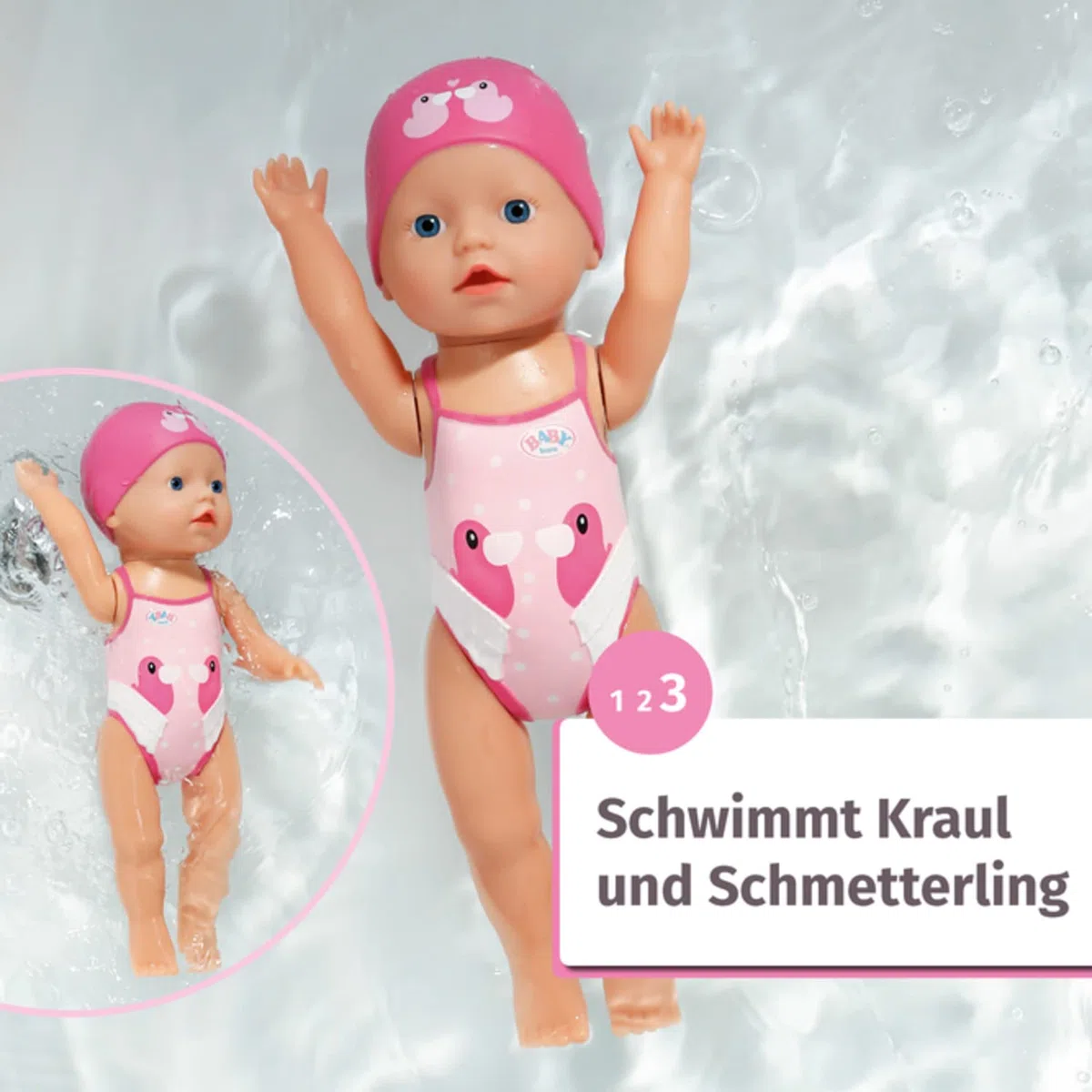 BABY Born Schwimmende Lizzie 30cm, Aufzieh-Badepuppe, wasserfest, funktioniert ohne Batterien, 30 cm große Puppe, 835302 Zapf Creation