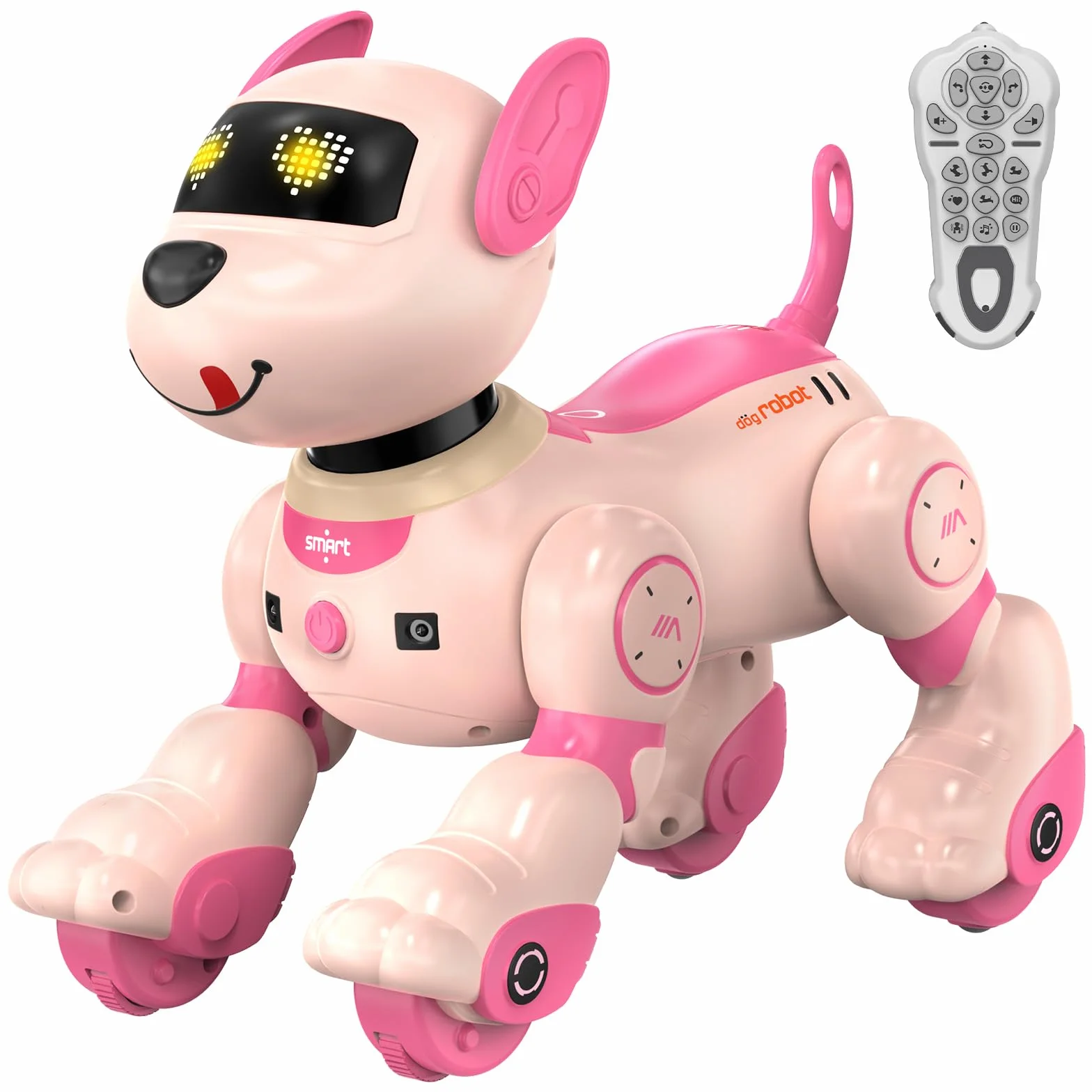 anysun Roboter Hund, Roboterhund Wiederaufladbar, Programmierbares Roboter-Spielzeug mit Follow-Funktion, Sprachbefehle, Fernbedienung, Berührungssensor, Kinder (Rosa)