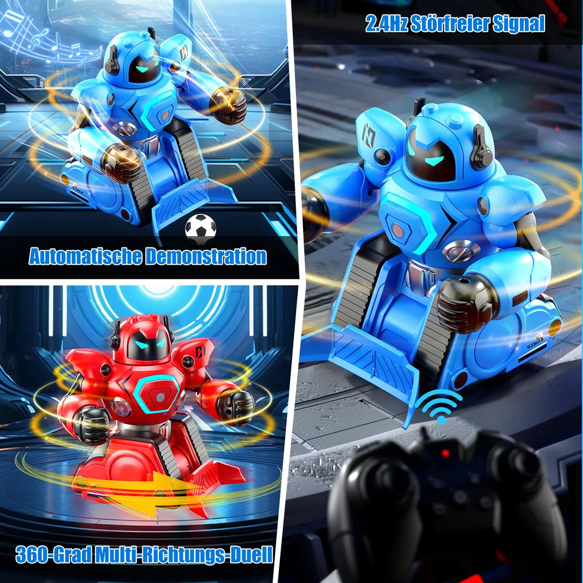 Herenear Ferngesteuerte Roboter Kampf, 2 Stück RC Kampfroboter Spielzeug mit LED Licht und Musik, Ferngesteuertes Fußball Box Roboter, Geschenke für Jungen Mädchen
