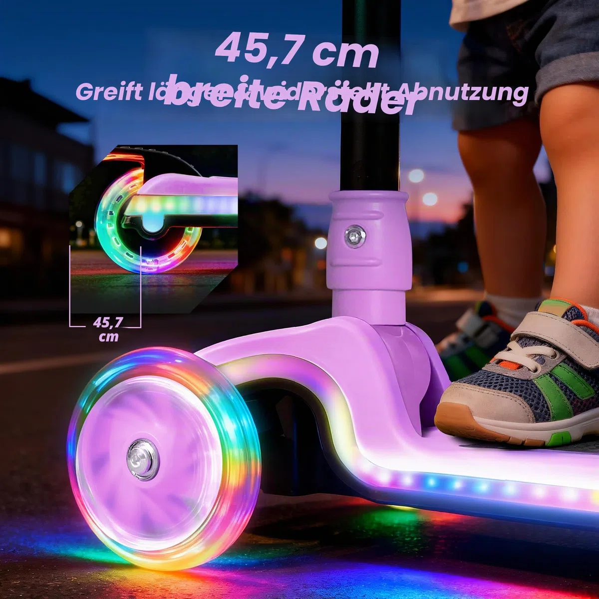 ZIFFY Kids Scooter for Boys & Girls LED Light-Up Wheels, 4 Adjustable Height Handlebars, and Lean-to-Steer Design with Anti-Slip Wide Deck for Stability - Up to 110LBS