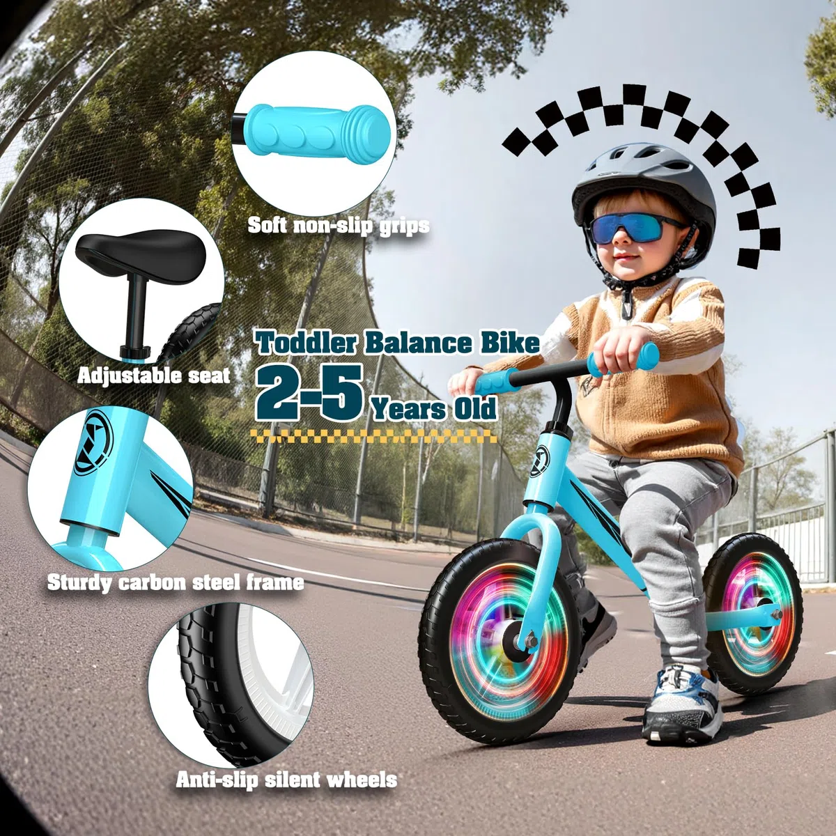 Laufrad für Kinder 2-5 Jahre, Verstellbarer Lenker & Sattel, Leuchträder, Sicher & Stabil, Tragfähigkeit 50 kg, Rosa & Blau