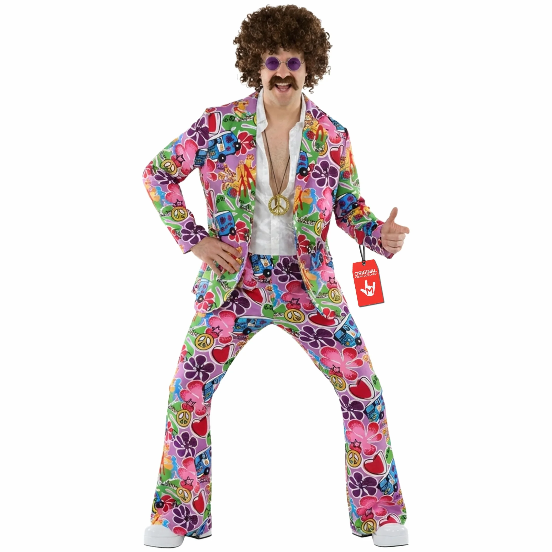 Fun Shack Hippie Kostüm Herren, 70er Jahre Outfit Herren, Kostüm 70er Jahre, Hippie Anzug, Schlagermove Outfit Männer, Faschingskostüme Männer, Karneval