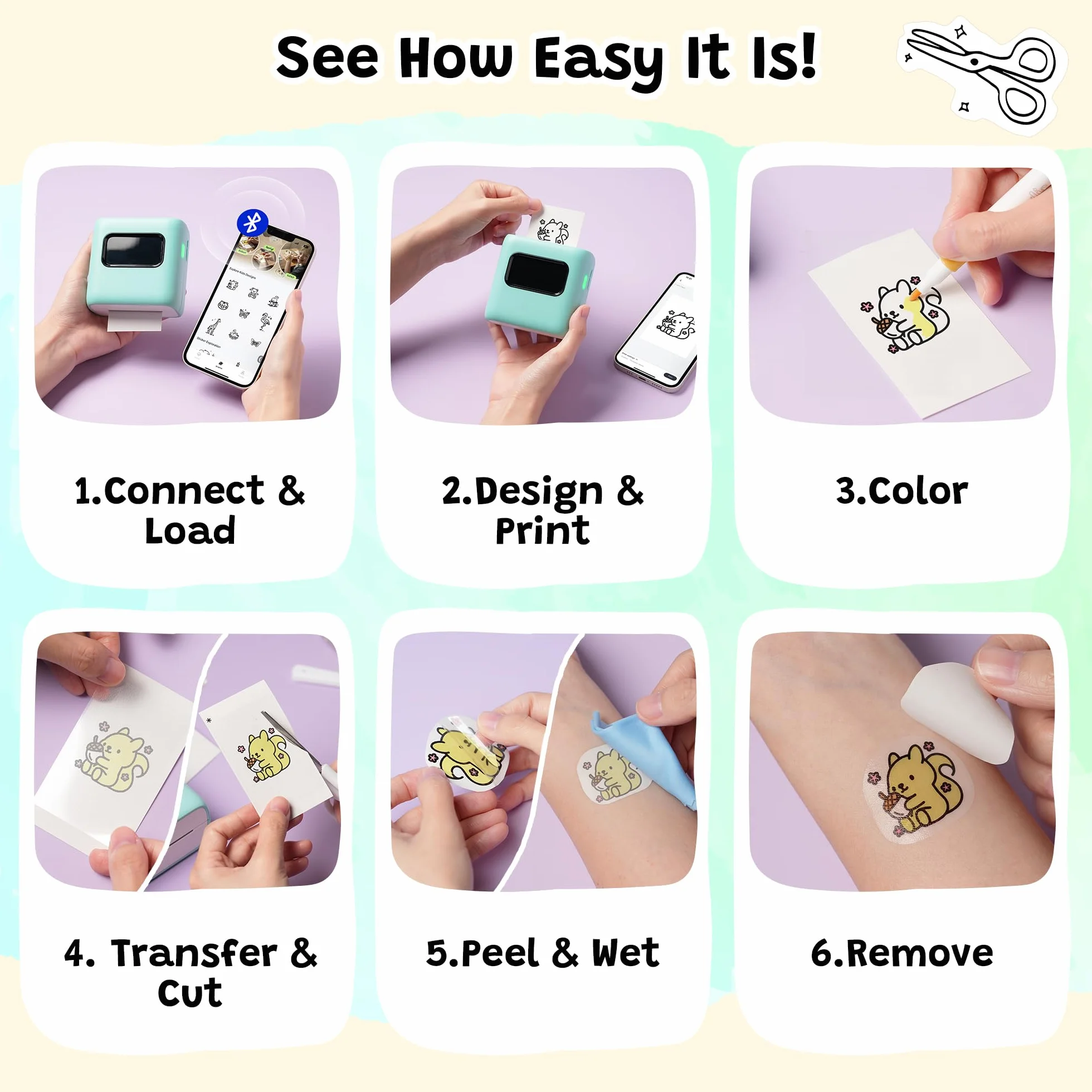 TATTMUSE Temporärer Tattoo Maker für Kinder, Temporäre Tattoos Maschine Set Kinder mit 40 Tattoo Papieren und 4 Markern, Mini Geschenk Spielzeug für mädchen 6 7 8 9 10 11 12 Jahre