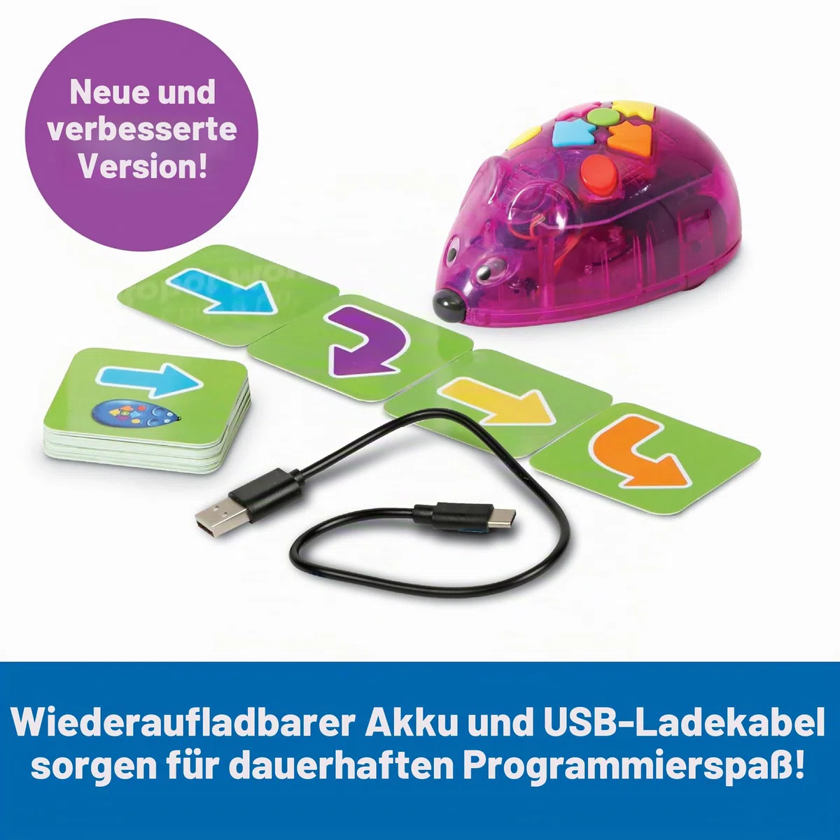 Learning Resources Code & Go Roboter-Maus, wiederaufladbar, Spielzeug für 4-jährige Jungen und Mädchen, bildschirmfreier interaktiver programmierbarer Roboter