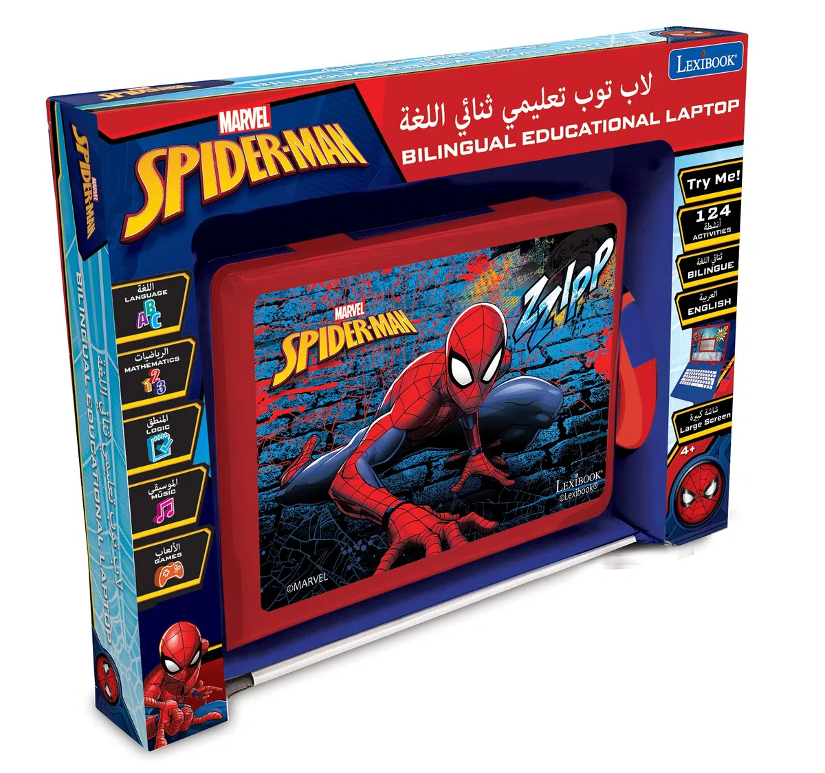 Lexibook JC598SPi13 Lern- und zweisprachiger Laptop Arabisch/Englisch Spielzeug für Kind Kid 124 Aktivitäten, Lernen Spiele und Musik mit Spider-Man-Rot/Blau