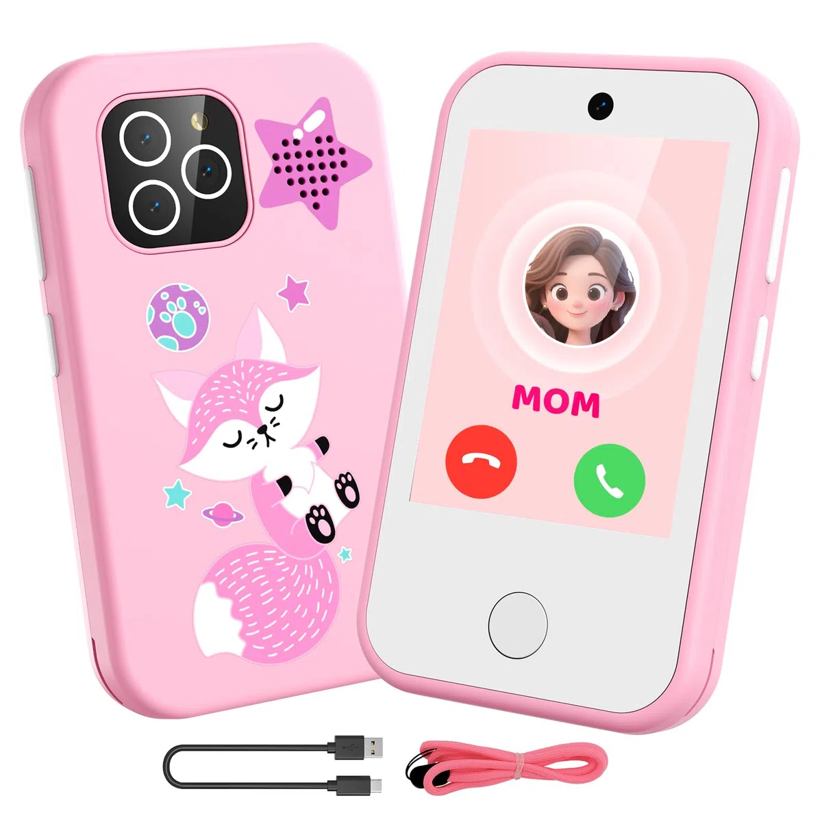 4G Kinderhandy Spielzeug mit Dual Kamera Kinderkamera 2.8 Inch Touchscreen Kindertelefon Lerntelefon Lernspielzeug Jungen Mädchen 3 4 5 6 7 8 9 Jahre Geburtstags Geschenke Fuchs Rosa