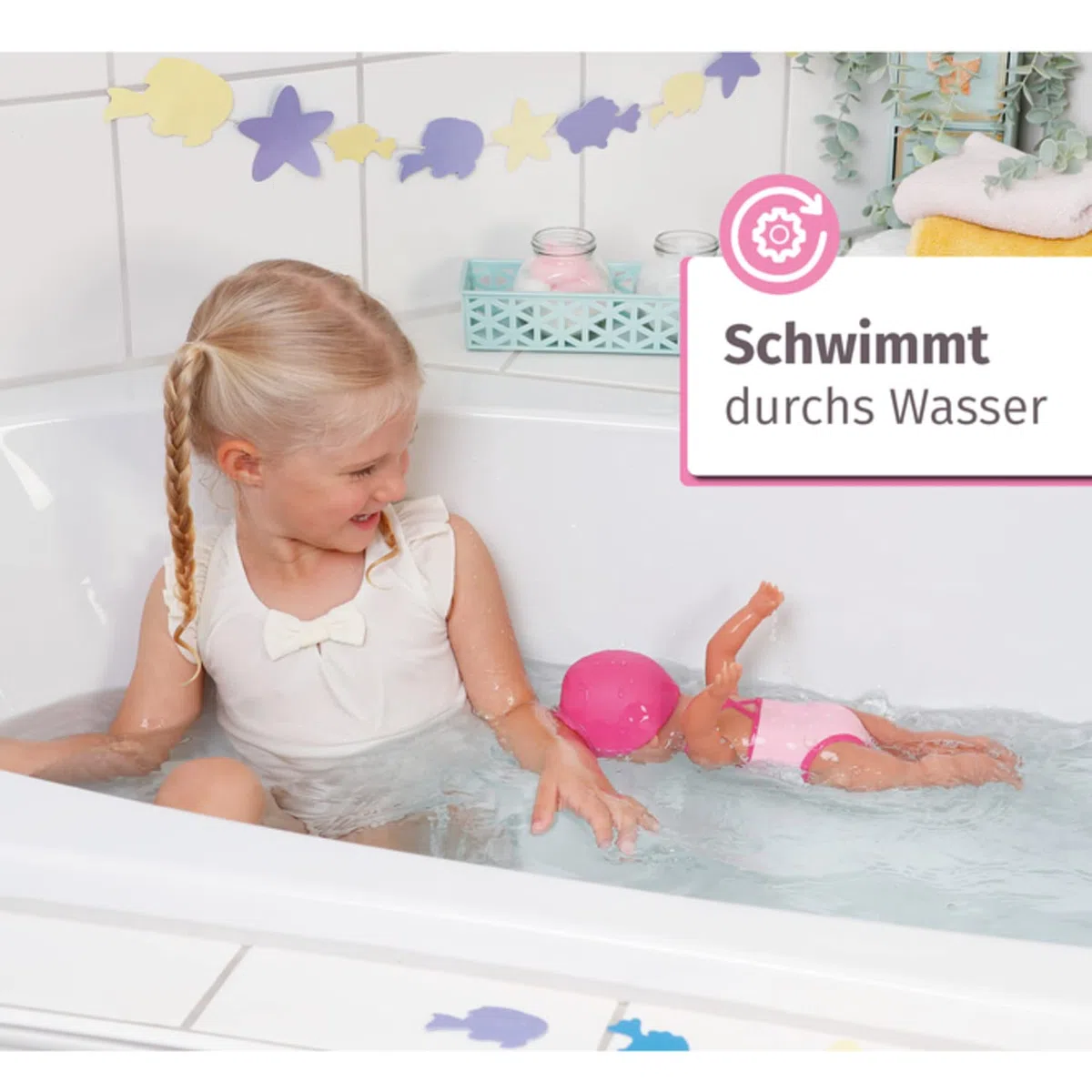 BABY Born Schwimmende Lizzie 30cm, Aufzieh-Badepuppe, wasserfest, funktioniert ohne Batterien, 30 cm große Puppe, 835302 Zapf Creation