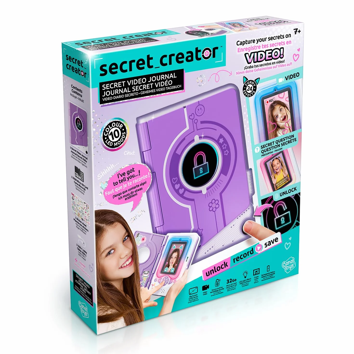 Canal Toys - Geheimnisvolles Videotagebuch für Kinder Lila - Halte Deine Geheimnisse auf Video und Fotos fest - Geschenk für Kinder ab 7 Jahren - Fingerabdruck - 24 Effekte - 32 GB - LED - INF 043