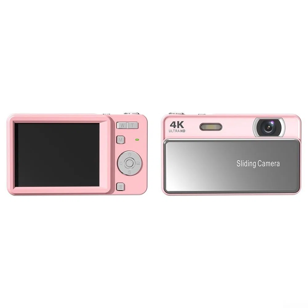 Kompakte Slider-Digitalkamera mit 64-MP-Sensor und 16-fachem Zoom, 4K-Videoaufnahme, Metall-ABS-Konstruktion, tragbares Slide-Design für Schüler und Anfänger (Rosa)