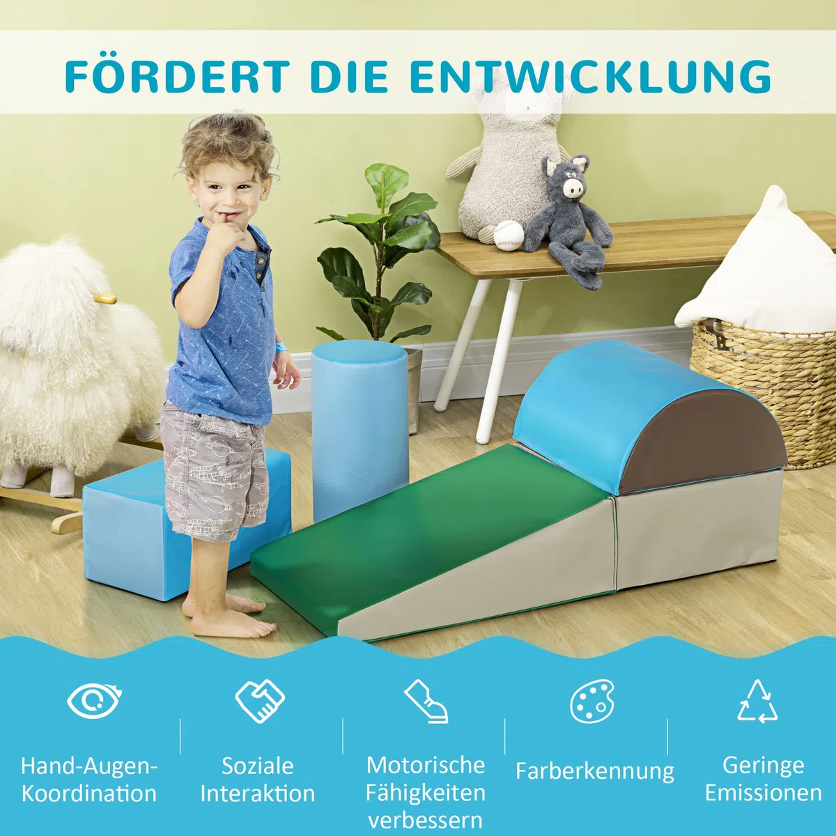 HOMCOM 5 TLG. Schaumstoff Bausteine Kinder Softbausteine Klettern Bauklötze Weiche Schaumstoffbausteine Riesenbausteine Schaumstoffblöcke Bausteinset Spielbausteine für Baby & Kleinkinder Mehrfarbig