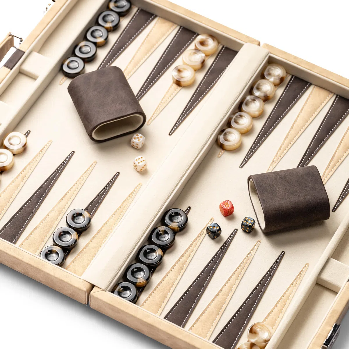 Backgammon-Sets für Erwachsene, 46cm x 38cm klassisches Brettspiel mit faltbarem Leder-Backgammon-Etui, Kunstleder-Außenseite und Samt-Innenseite, tragbares Reisespiel-Set (Brown)