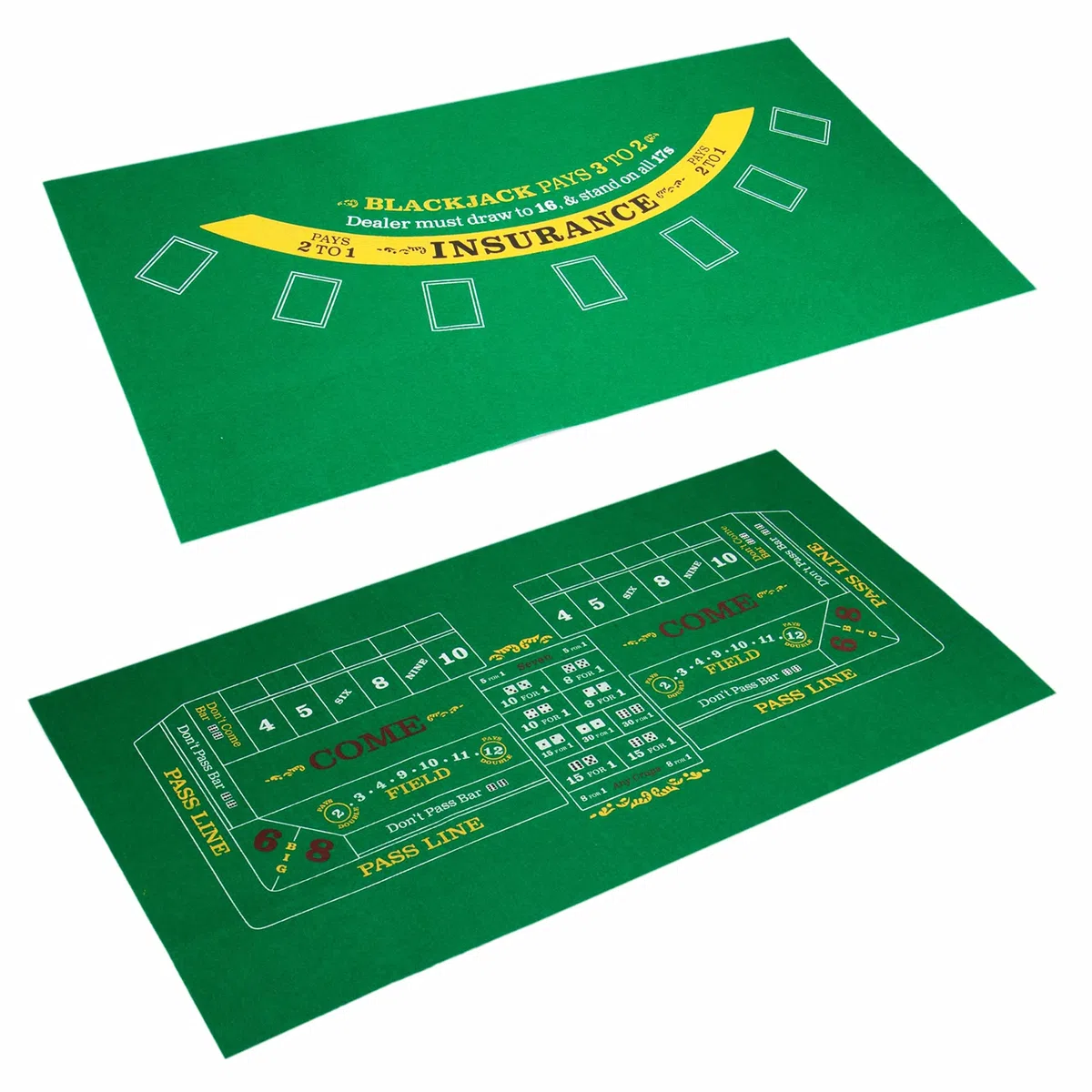 Brybelly Double-Sided Craps Table & Blackjack Casino Felt | Convenient, Space-Saving 36 x 18 Roll-up Casino Gambling Tabletop Mat | Smooth 2mm Mini-Felt for Coffee Table Craps & Blackjack