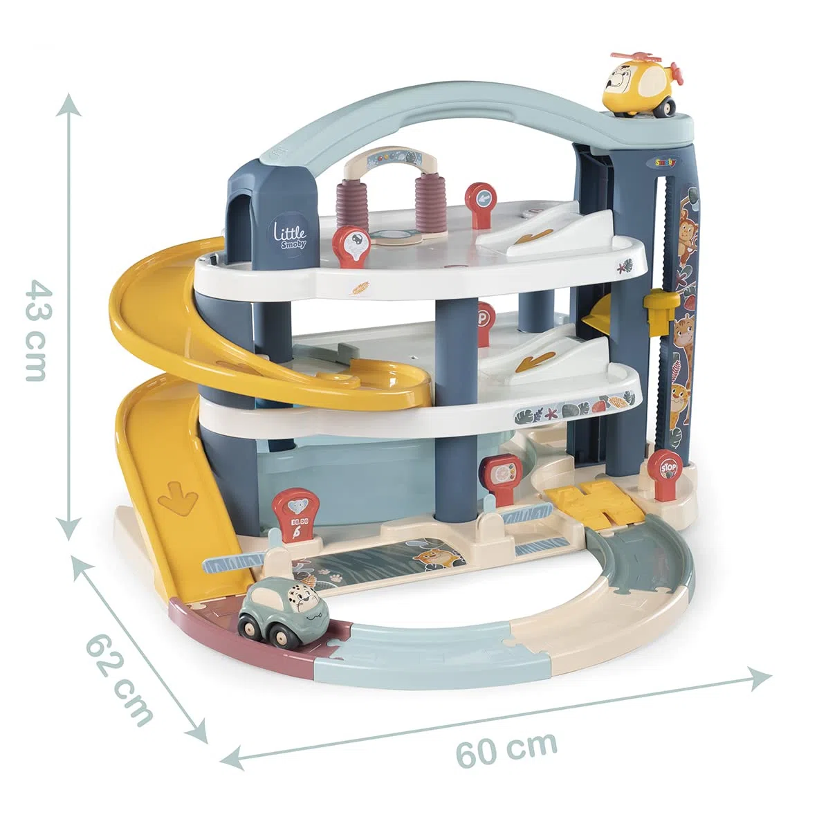 Smoby Toys - Little Smoby Parkhaus für Kinder ab 18 Monaten - große Parkgarage inkl. 1 Auto, 1 Hubschrauber, Aufzug und Zubehör