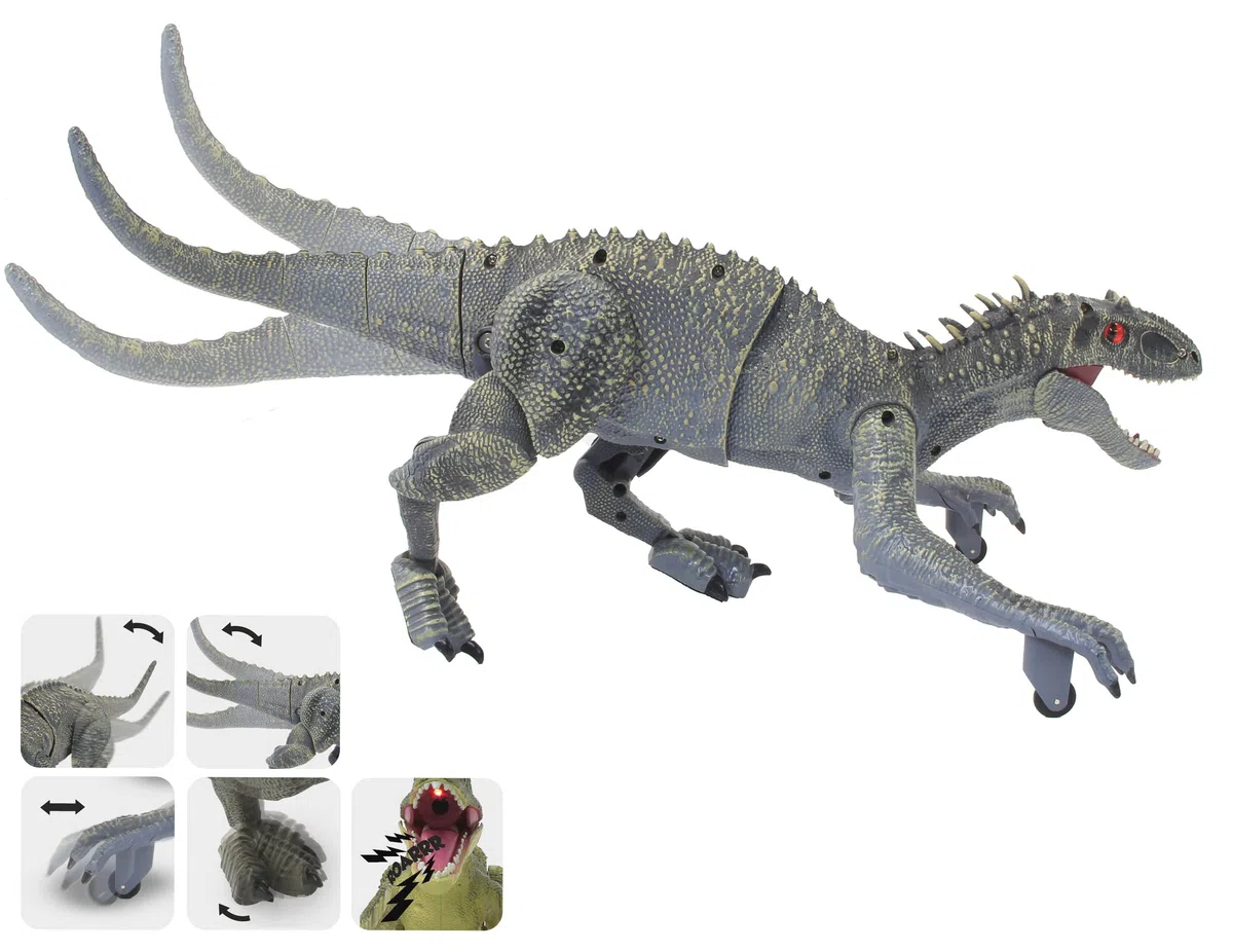 JAMARA Dinosaurier Exoraptor Li-Ion 3,7V 2,4GHz - Vorderfüße auf 2 Rollen, bewegliche Teile, realistisches Dinosauriergebrüll, ferngesteuert RC