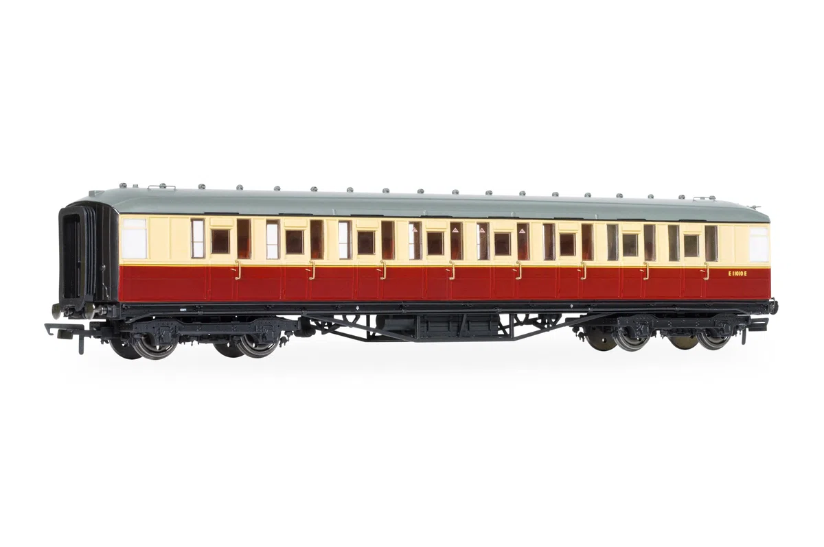 Hornby R40458 BR Gresley Corridor, karmesinrot und cremefarben, 3. Klasse, E11010E, Purpur/Creme