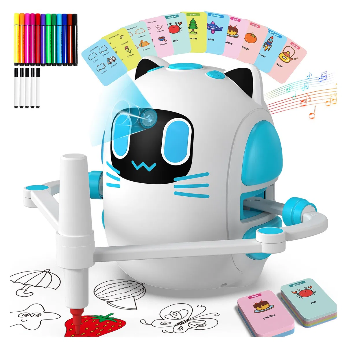 Intelligenter Zeichenroboter für Kinder mit Kameraerkennung – Zeichenprojektor für Kinder 3+ Jahre, Interaktiver Bildungs Roboter mit 150 Karten & 12 Bunten Stiften, Kinder