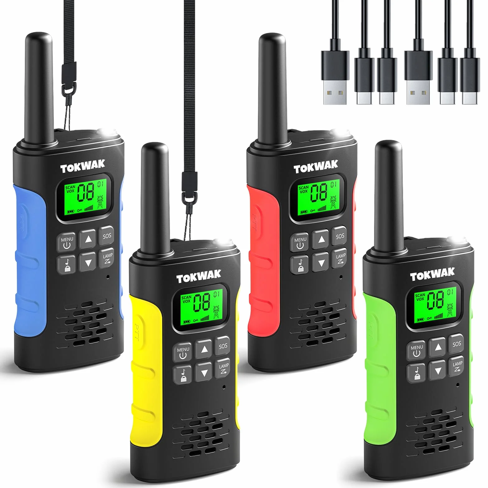 Walkie Talkies 4er Set, Walkie Talkie Aufladbar für Kinder Erwachsene, Große Reichweite Walki Talki mit Akku, Walky Talky VOX Taschenlampe für Camping, Freien, Wandern