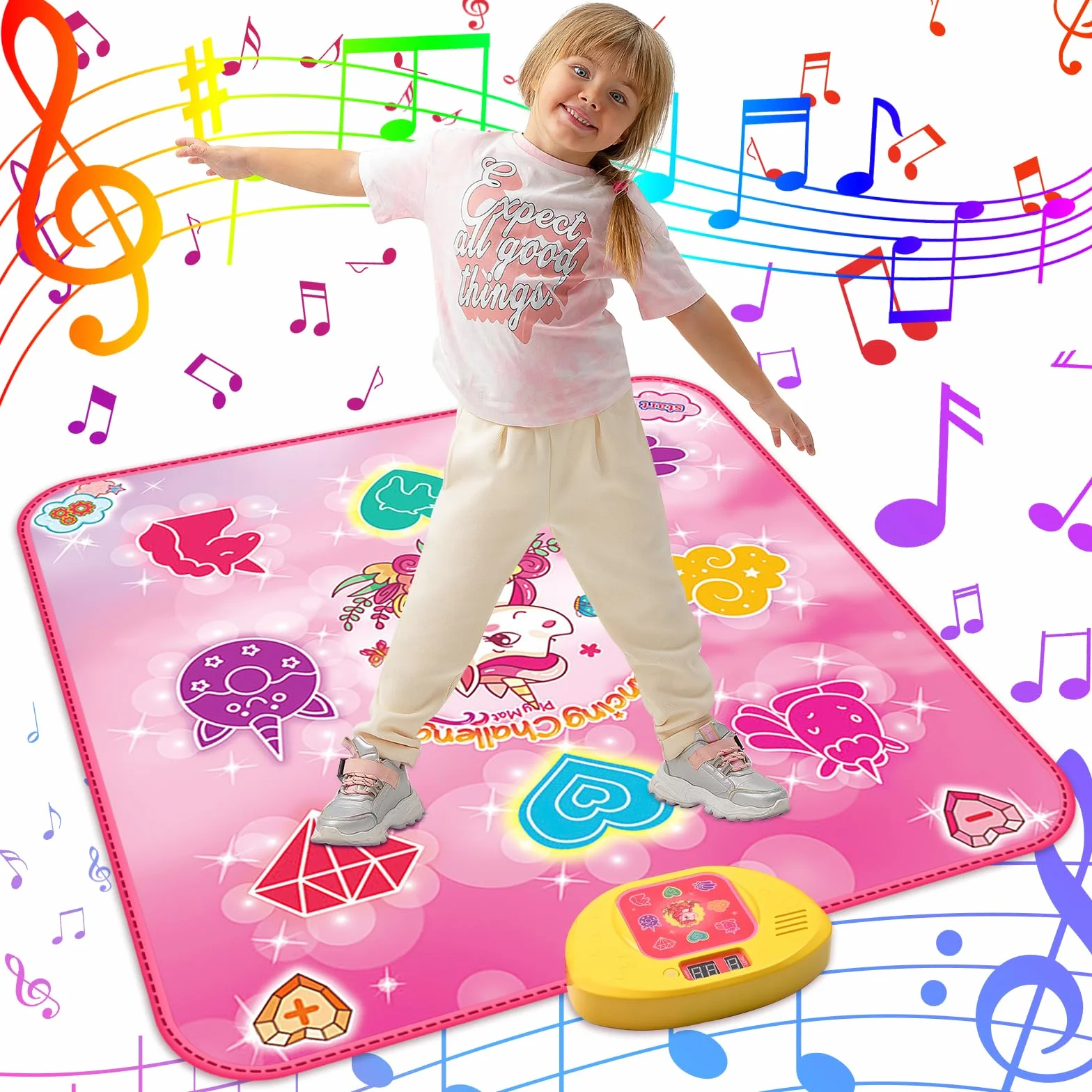 ZWOOS Tanzmatte für Kinder ab 3 4 5 6 7 8 9 10 11 12 Jahre, 2 Herausforderung Modi Kindertanzmatten mit LED Anzeige, Musik Tanzpad Spielzeug Geschenke für Mädchen- Weihnachten und Geburtstage
