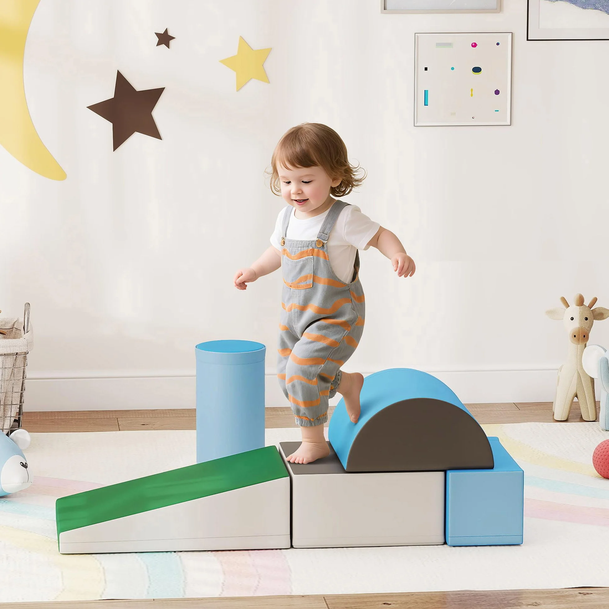 HOMCOM 5 TLG. Schaumstoff Bausteine Kinder Softbausteine Klettern Bauklötze Weiche Schaumstoffbausteine Riesenbausteine Schaumstoffblöcke Bausteinset Spielbausteine für Baby & Kleinkinder Mehrfarbig