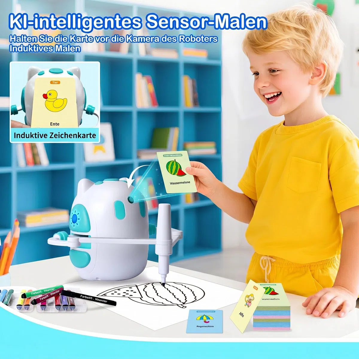 Zeichenroboter für Kinder 150 Lernkarten mit Sprachführung Montessori Malzeug Jungen & Mädchen 3-8 Jahre Geschenk Geburtstag Weihnachten (Englische Version)