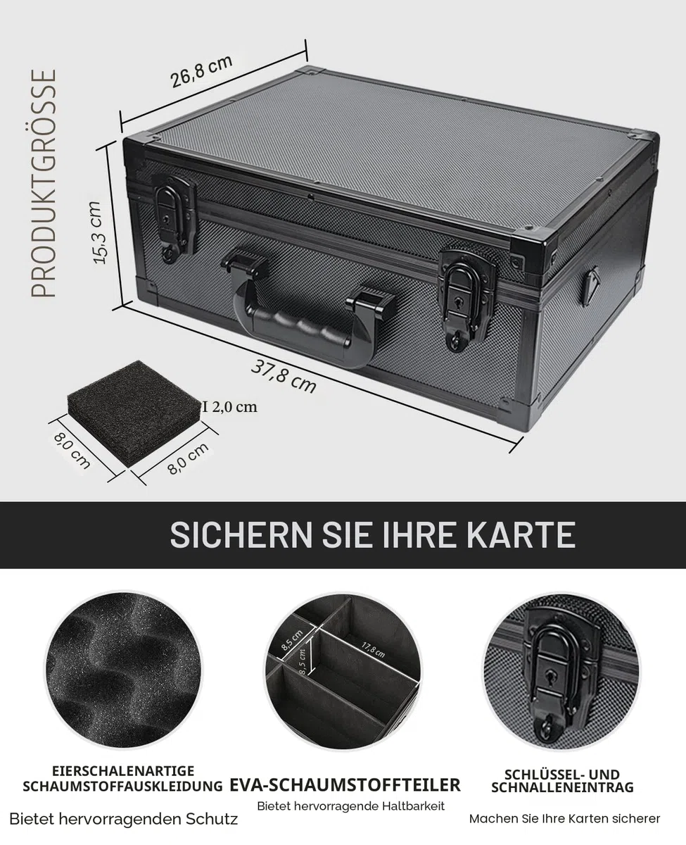 iDiskk Toploader Aufbewahrungsbox - Abschließbare 600+ Kartenetui, robuster Schutz für Sport/Sammelkarten/Pokemon-Karten, gepolsterter Organizer mit Schlüsseln