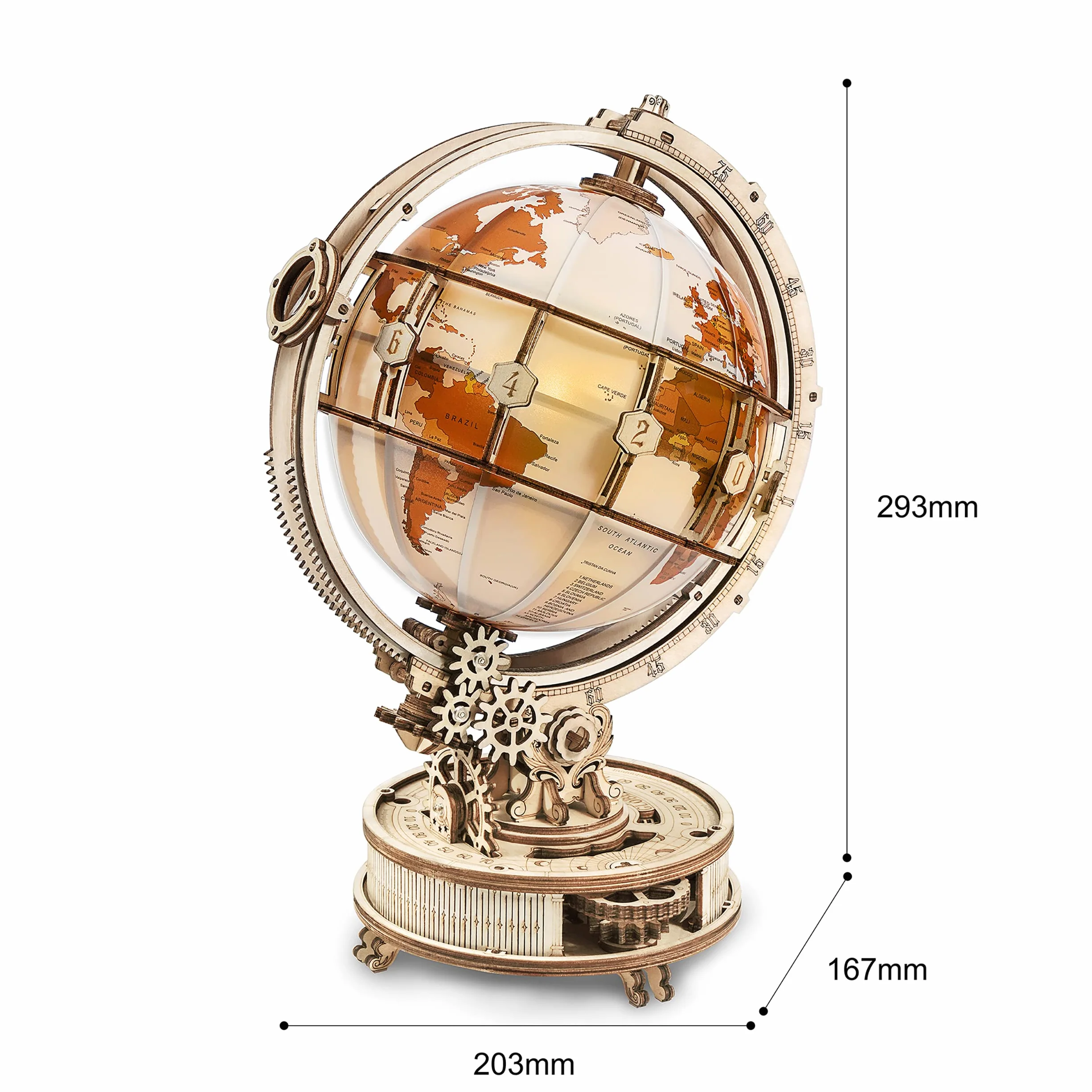 ROKR 3D Holzpuzzle Erwachsene Leuchtender Holz Globus Modellbausätze STEM Schreibtischdekoration Geschenk für Männer Frauen(ST003)