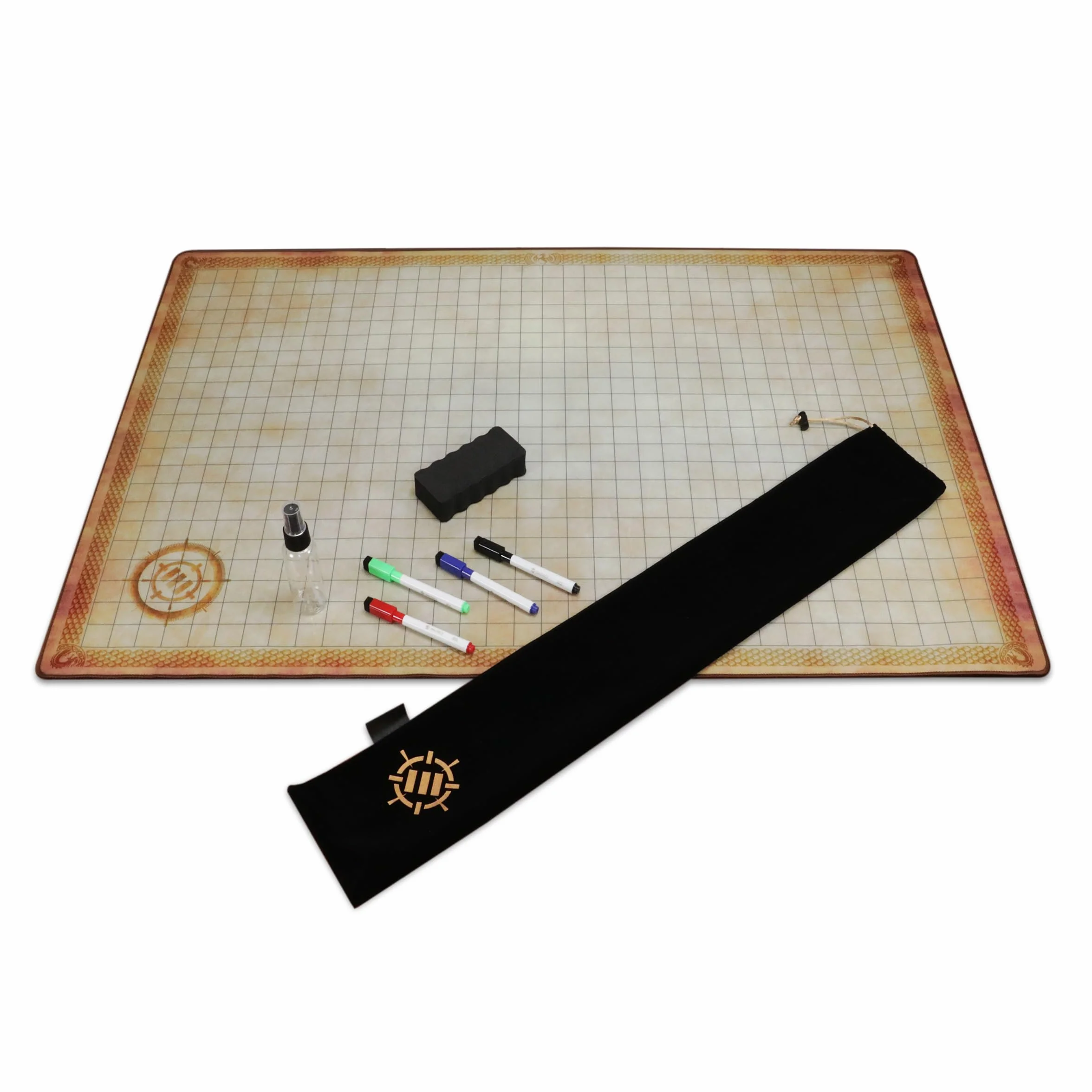 ENHANCE Deluxe RPG-Gittermatte - Tisch-DND-Karte (61 x 91,4 cm), trocken abwischbare Rollenspielmatte, komplettes Gaming, löschbare Kampfgitter-Spielmatte aus Pergament mit Reisetasche, Marker-Set