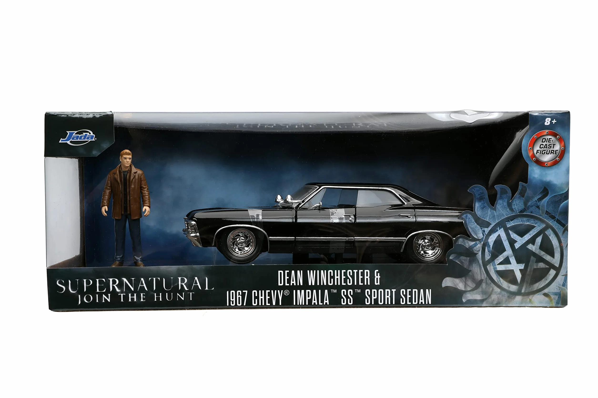 Jada 32250 Supernatural 1967 Impala SS Sport Limousine mit Dean Winchester Figur Maßstab 1:24 Druckguss Modellauto