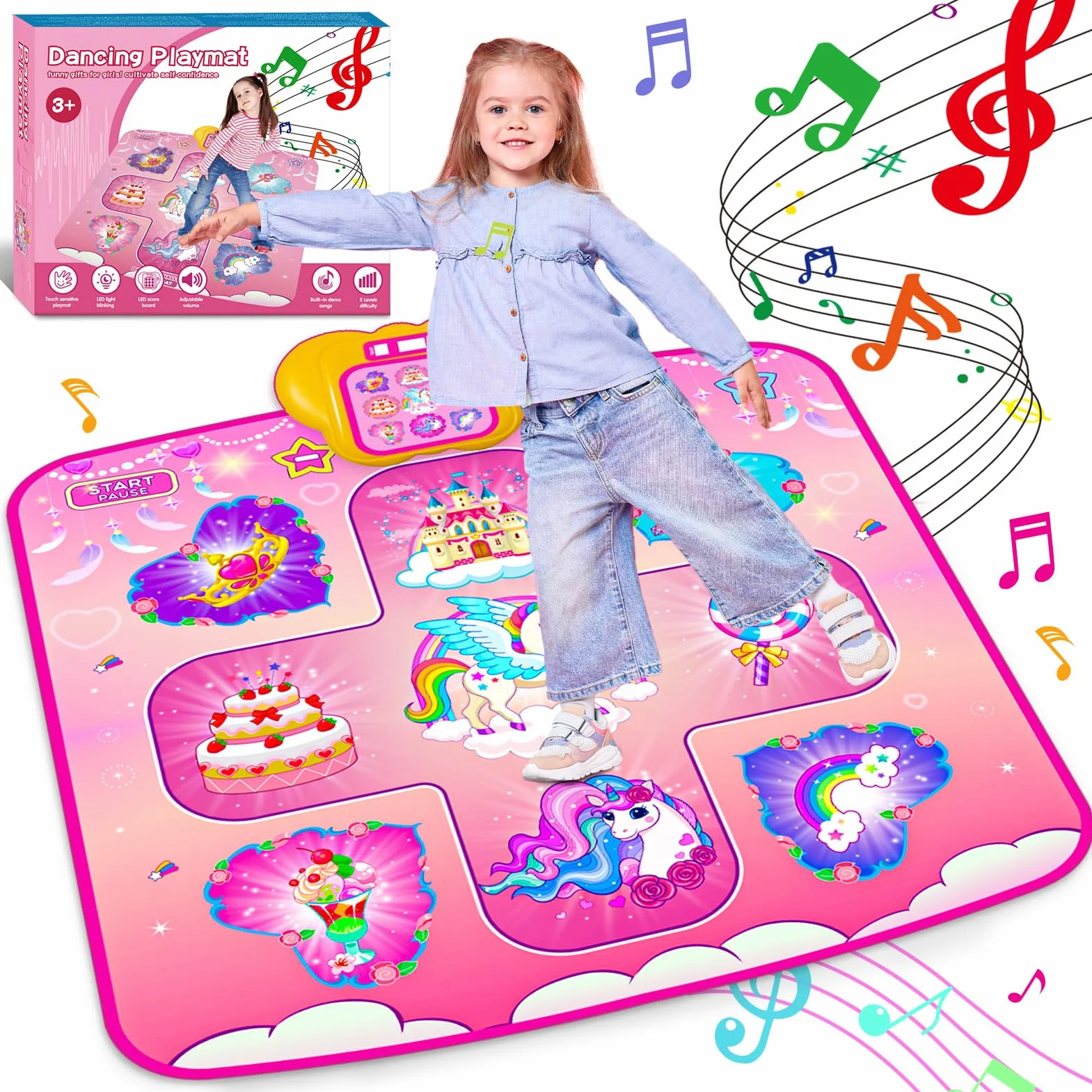 Tanzmatte Spielzeug Kinder Geschenke ab 2 3 4 5 6 7 8 Jahre Mädchen,Unicorn Tanzmatte Spielzeug ab 3-12 Jahre,Geschenk Mädchen 3-12 Jahre,5 Tanzlevel,Geburtstag Weihnachten