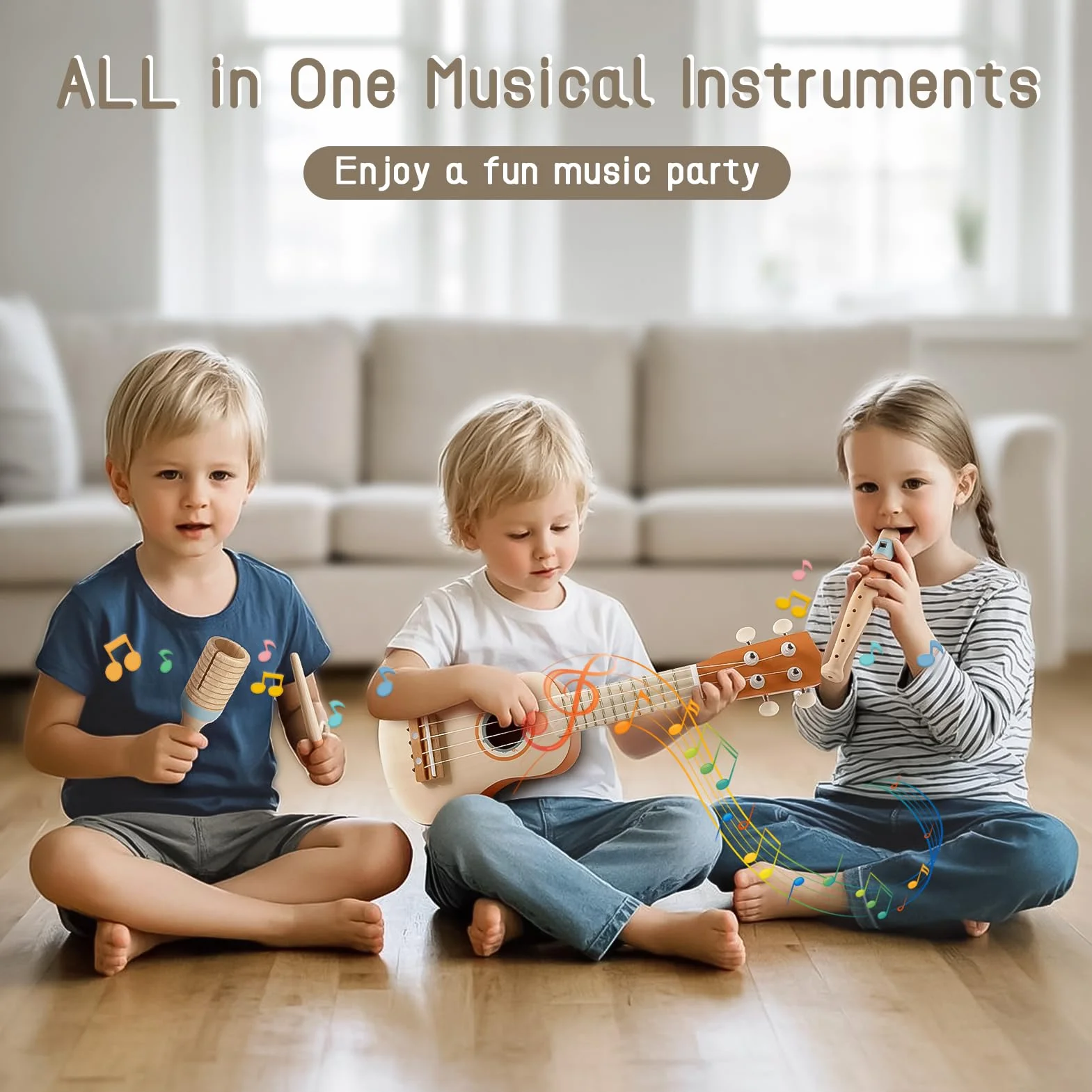 Kindergitarre Musikinstrumente für Kinder Kinderspielzeug Ukulele Maracas Schlagzeug Kinder Holzspielzeug Montessori Spielzeug Baby Spielzeug 2 3 4 Jahre