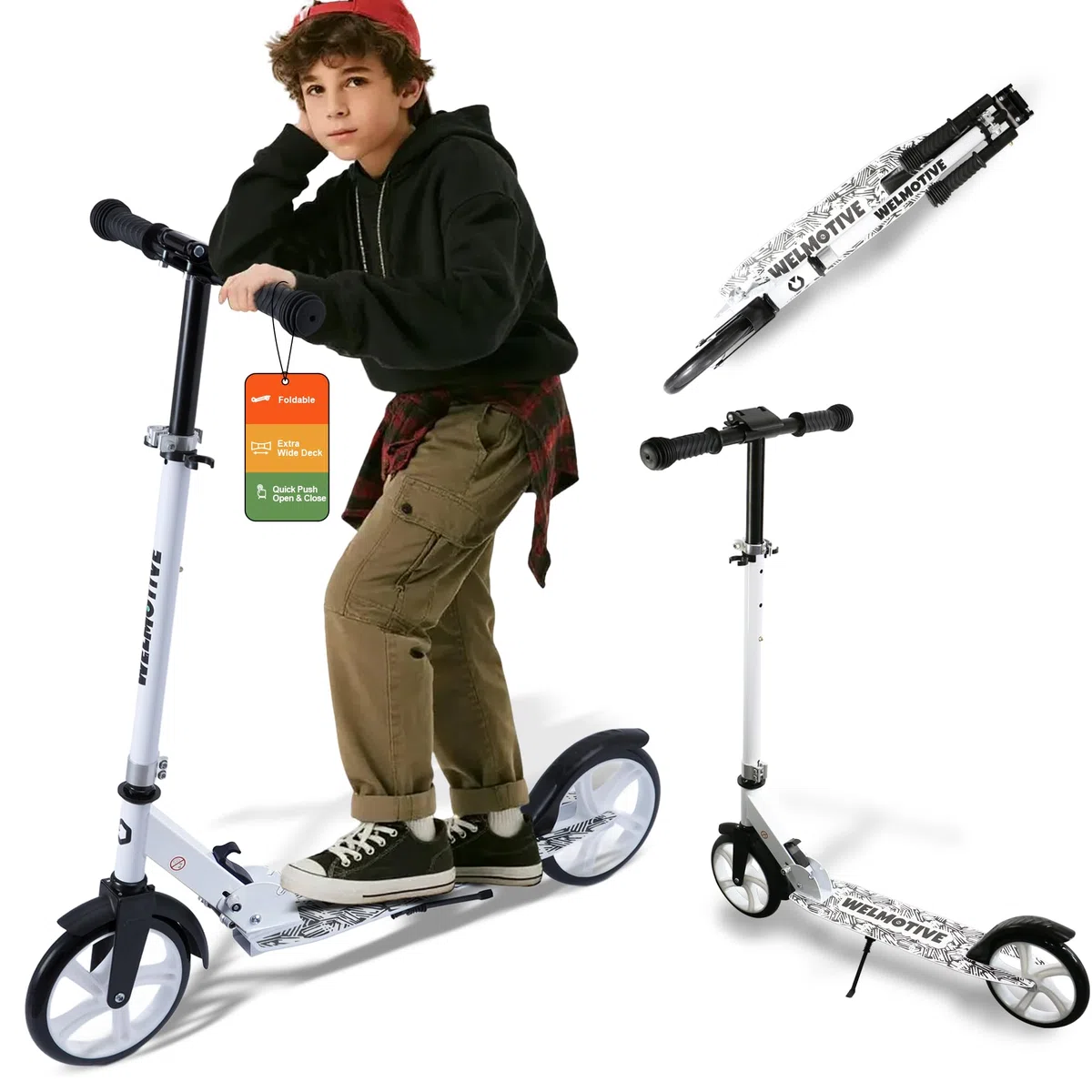 Tretroller für Kinder & Erwachsene – Klappbarer Cityroller mit höhenverstellbarem Lenker – Scooter mit Ständer – Keine Montage nötig – Leicht bis 100KG