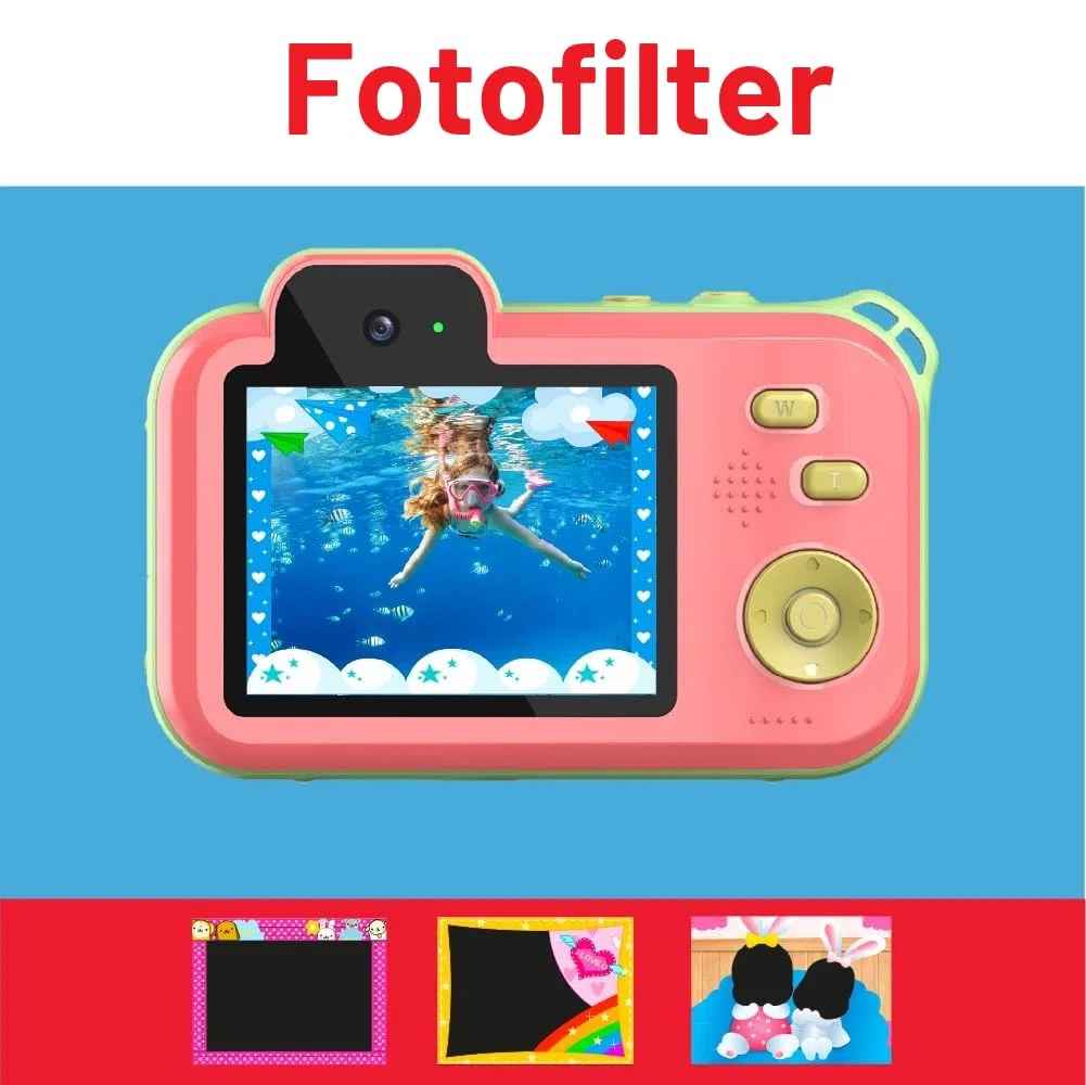 AgfaPhoto Realikids Cam Waterproof 2 – Appareil Photo Enfant Étanche 12MP, Vidéo HD, Mode Selfie, Filtres et Cadres, Jeux Intégrés, Batterie Lithium - Bleu