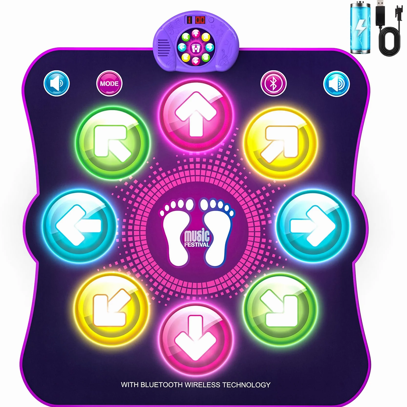 LEAPRCSTORE Tanzmatte Kinder Geschenke für Mädchen Alter 3 4 5 6 7 8 9 10 11 12+ Jahre, Musikmatte mit 8 Led-Leuchten, 6 Modi, Wiederaufladbare Batterie, Geburtstag Weihnachten Spielzeug